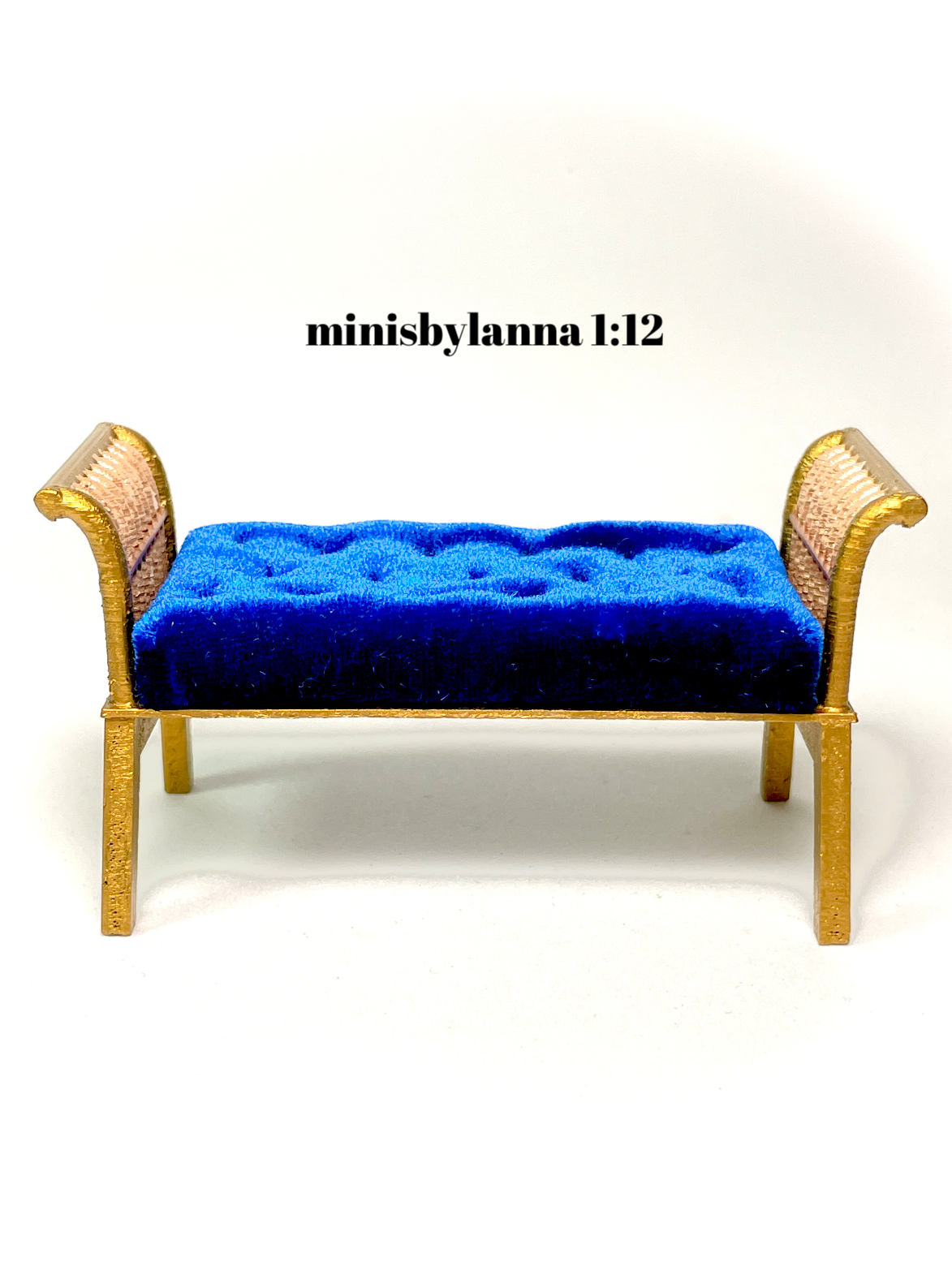 1:12 Dollhouse rattan stool golden blue