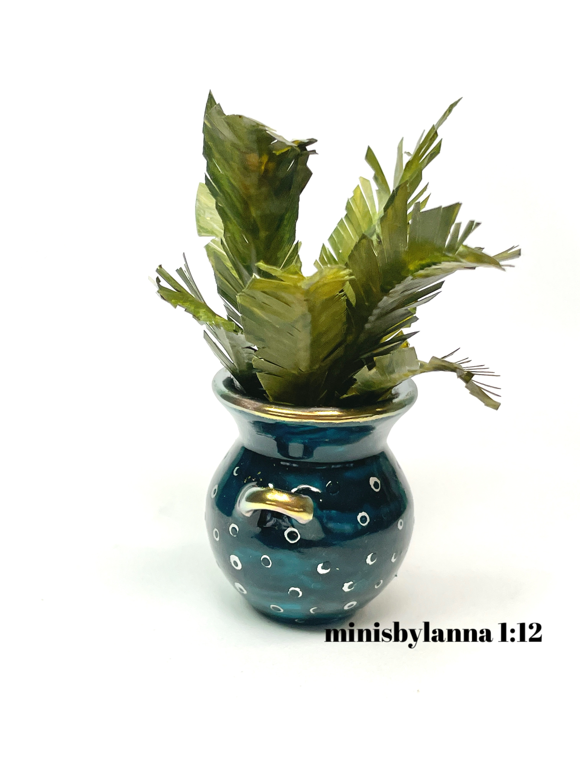 1:12 Dollhouse miniature handmade green pot with banana leaves