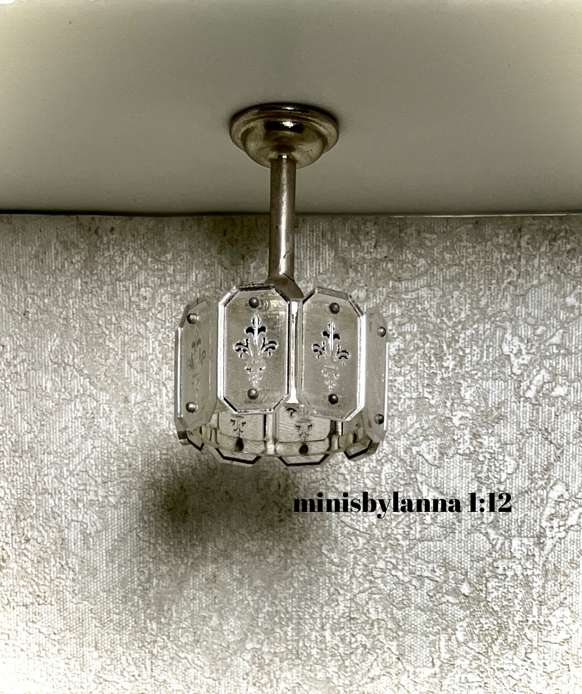 1:12 Dollhouse chandelier mid century crystal mirror panels working LED