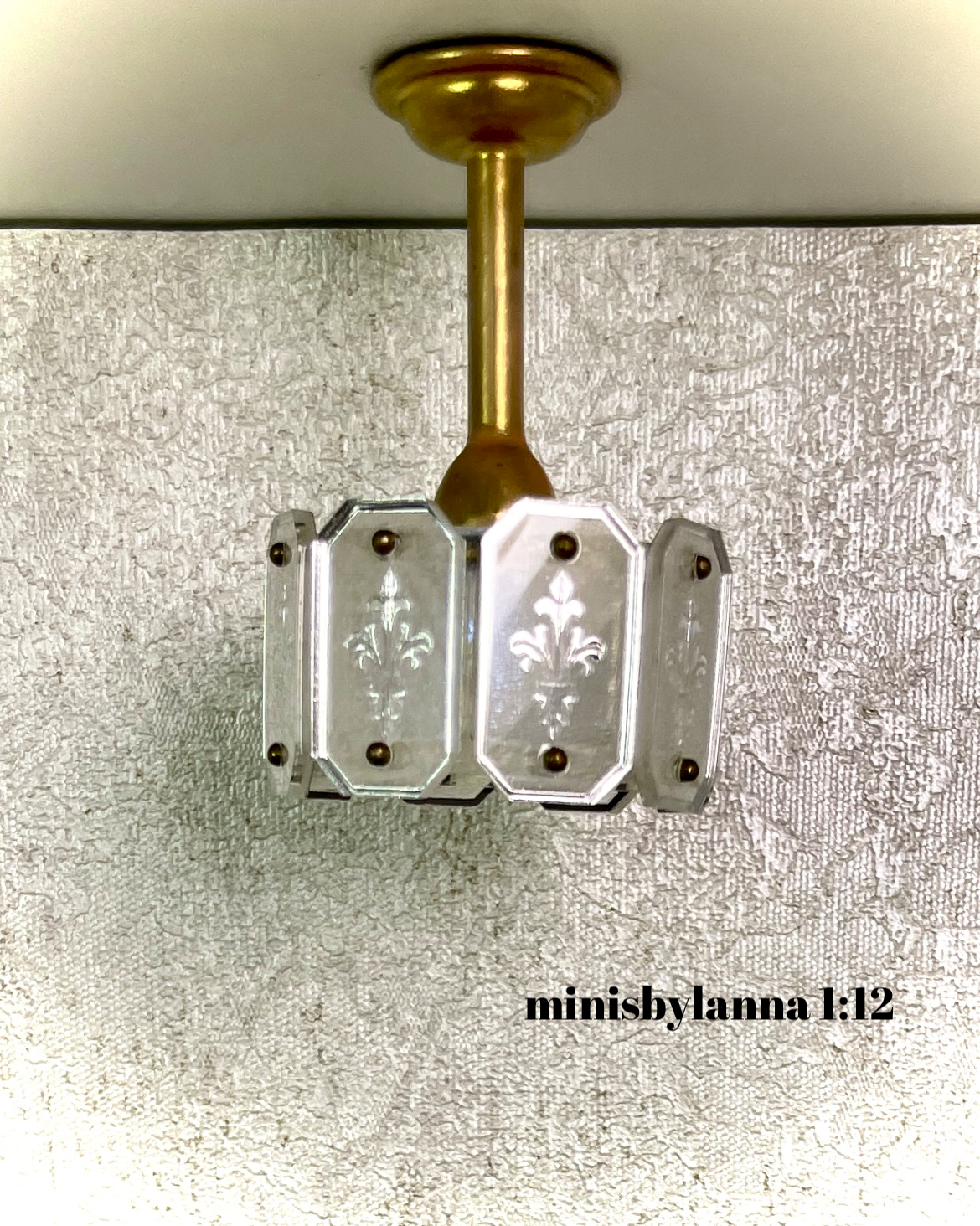 1:12 Dollhouse chandelier mid century crystal mirror panels working LED