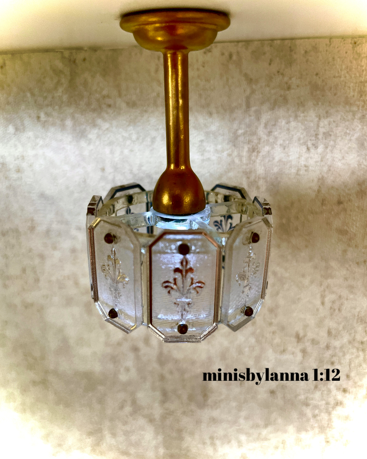 1:12 Dollhouse chandelier mid century crystal mirror panels working LED