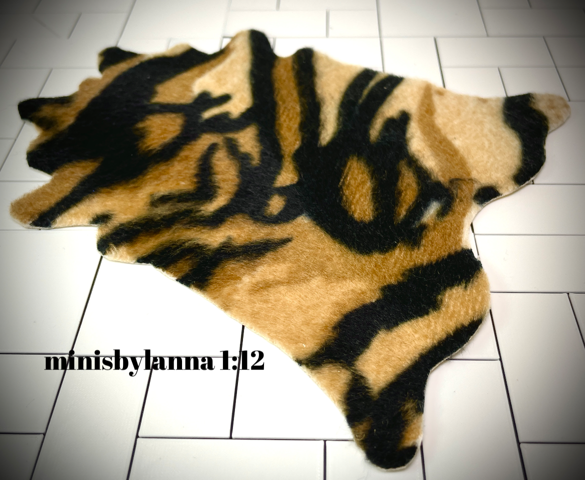 1:12 Dollhouse miniature tiger faux leather shape floor rug