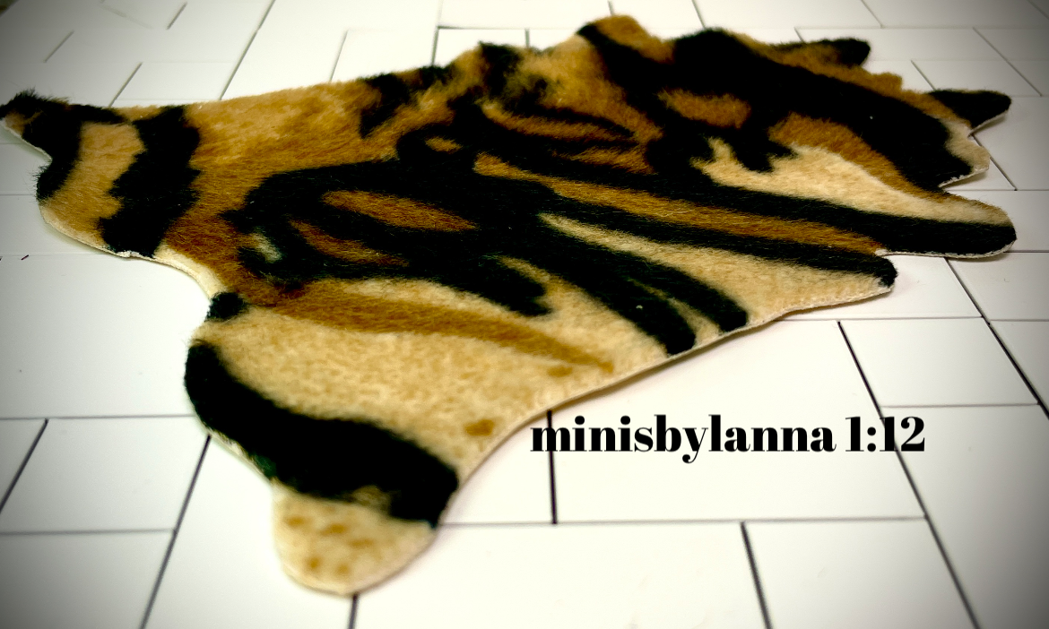 1:12 Dollhouse miniature tiger faux leather shape floor rug