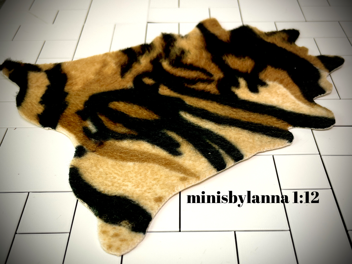 1:12 Dollhouse miniature tiger faux leather shape floor rug
