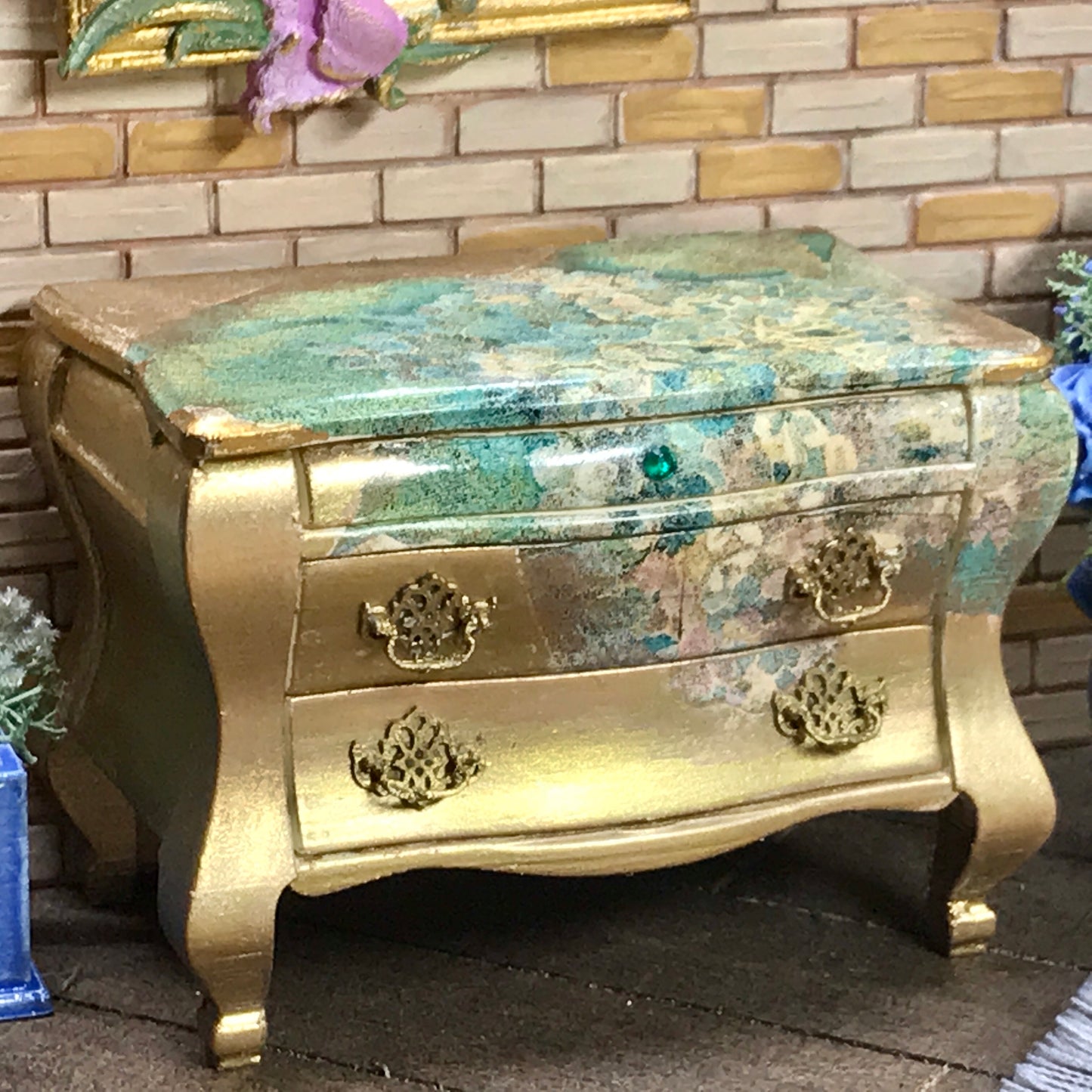 1:12 Dollhouse miniature unique chest of drawers with decoupage - various colors