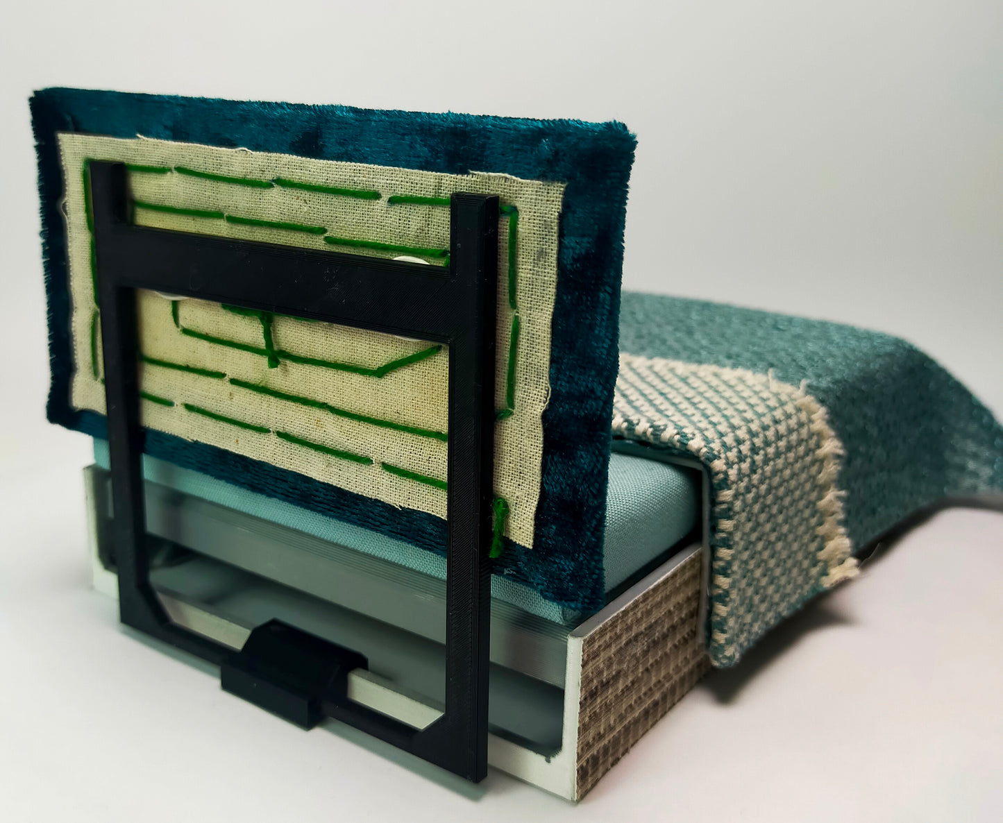 1:12 Dollhouse miniature Melli storage double bed in teal color
