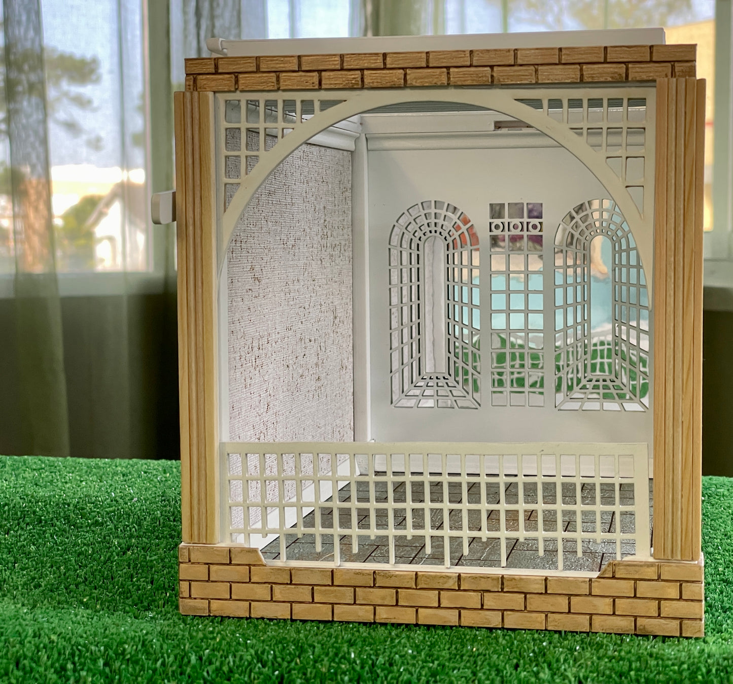 1:12 Dollhouse roombox Gazebo Diorama Art Box with moving pergolas roof cover - Various Models