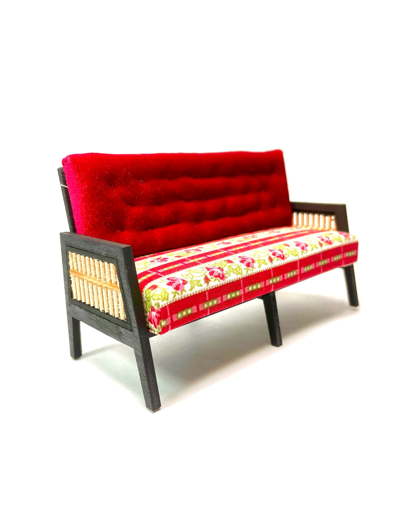 1:12 Dollhouse wooden Art Deco rattan red velvet furniture