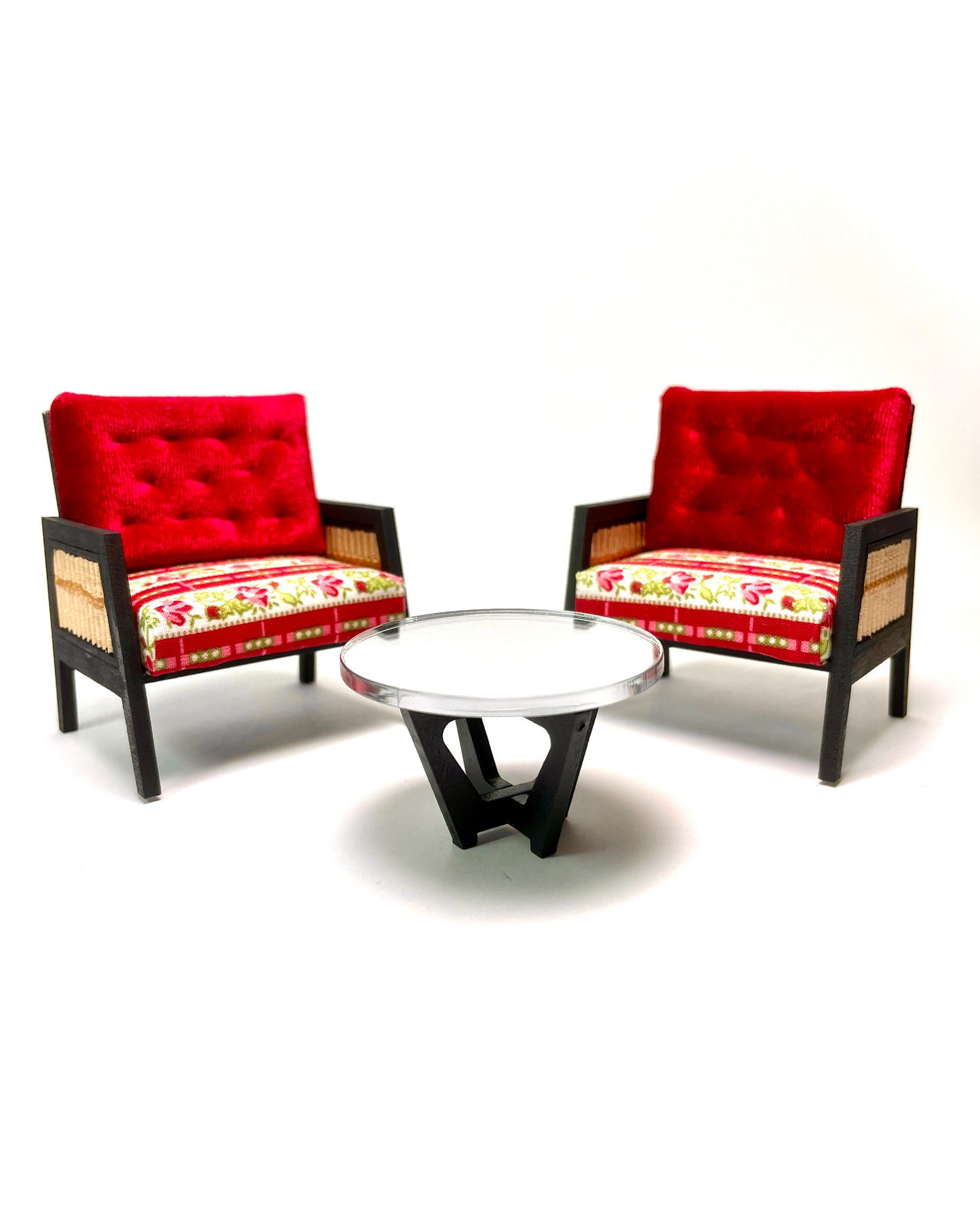 1:12 Dollhouse wooden Art Deco rattan red velvet furniture