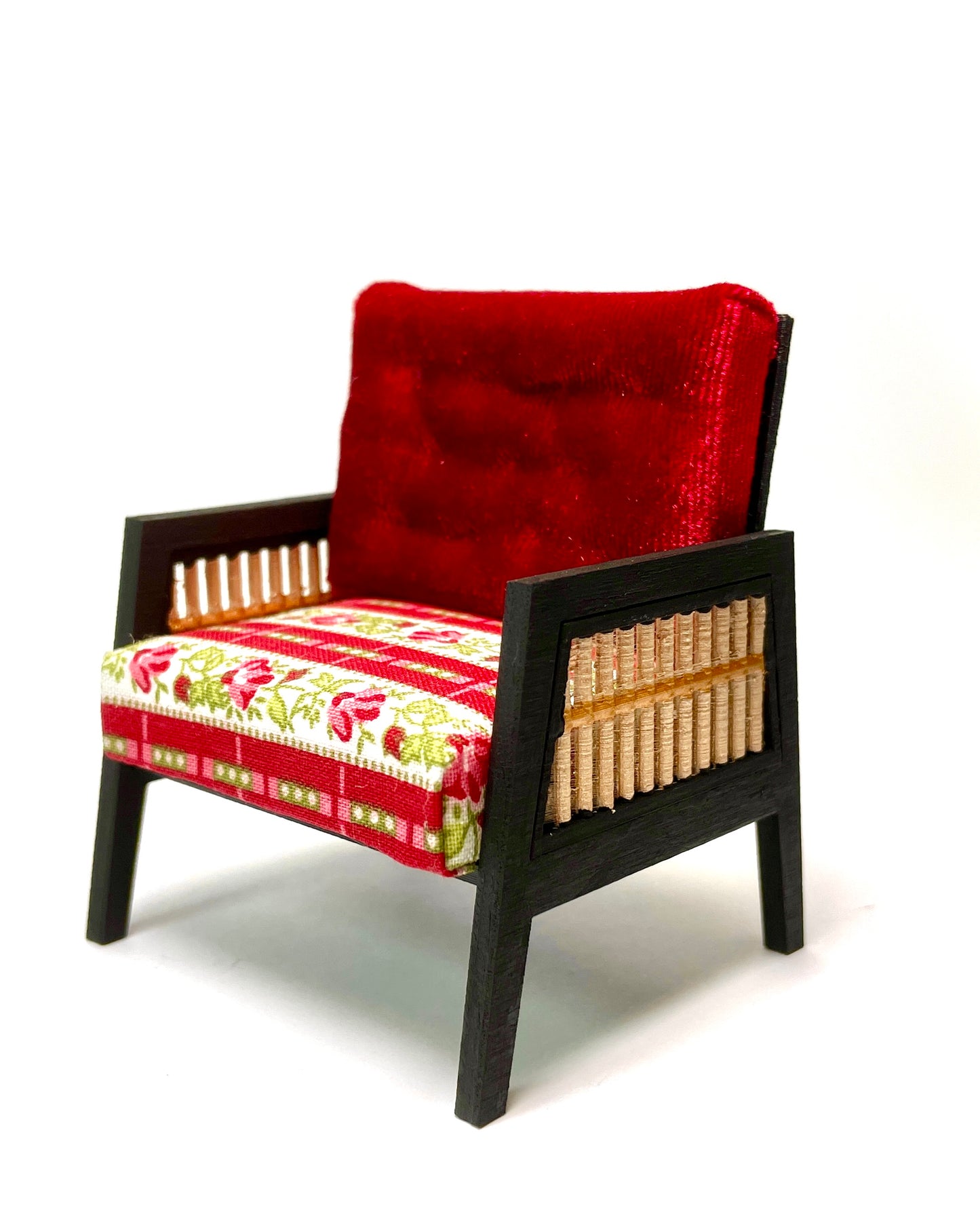 1:12 Dollhouse wooden Art Deco rattan red velvet furniture