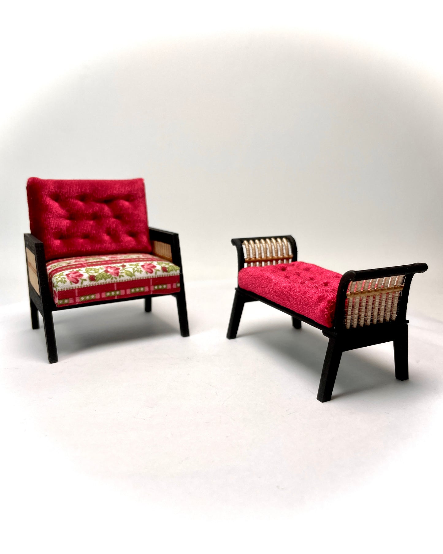 1:12 Dollhouse wooden Art Deco rattan red velvet furniture