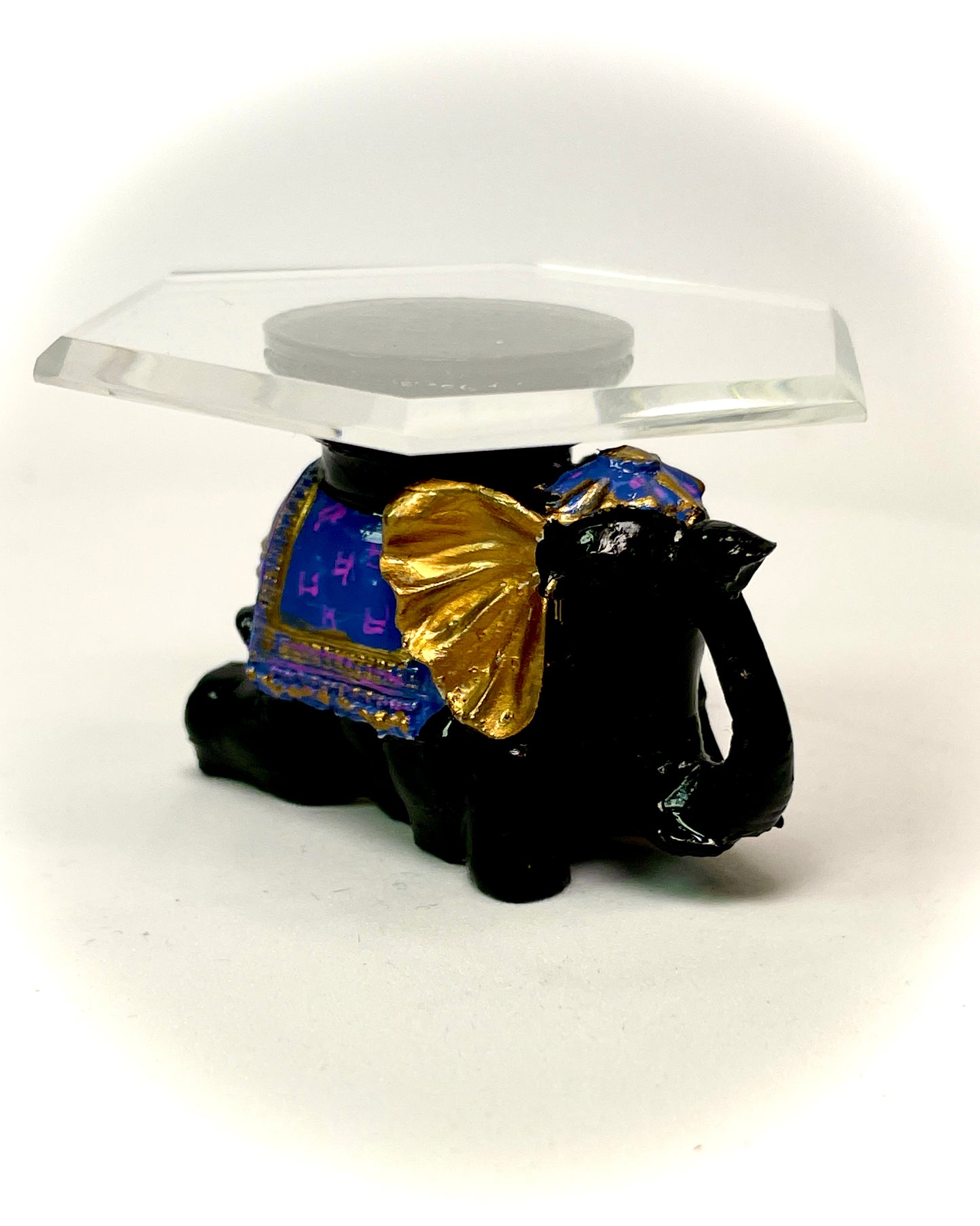 1:12 Dollhouse miniature elephant sitting side table like porcelain glass effect top