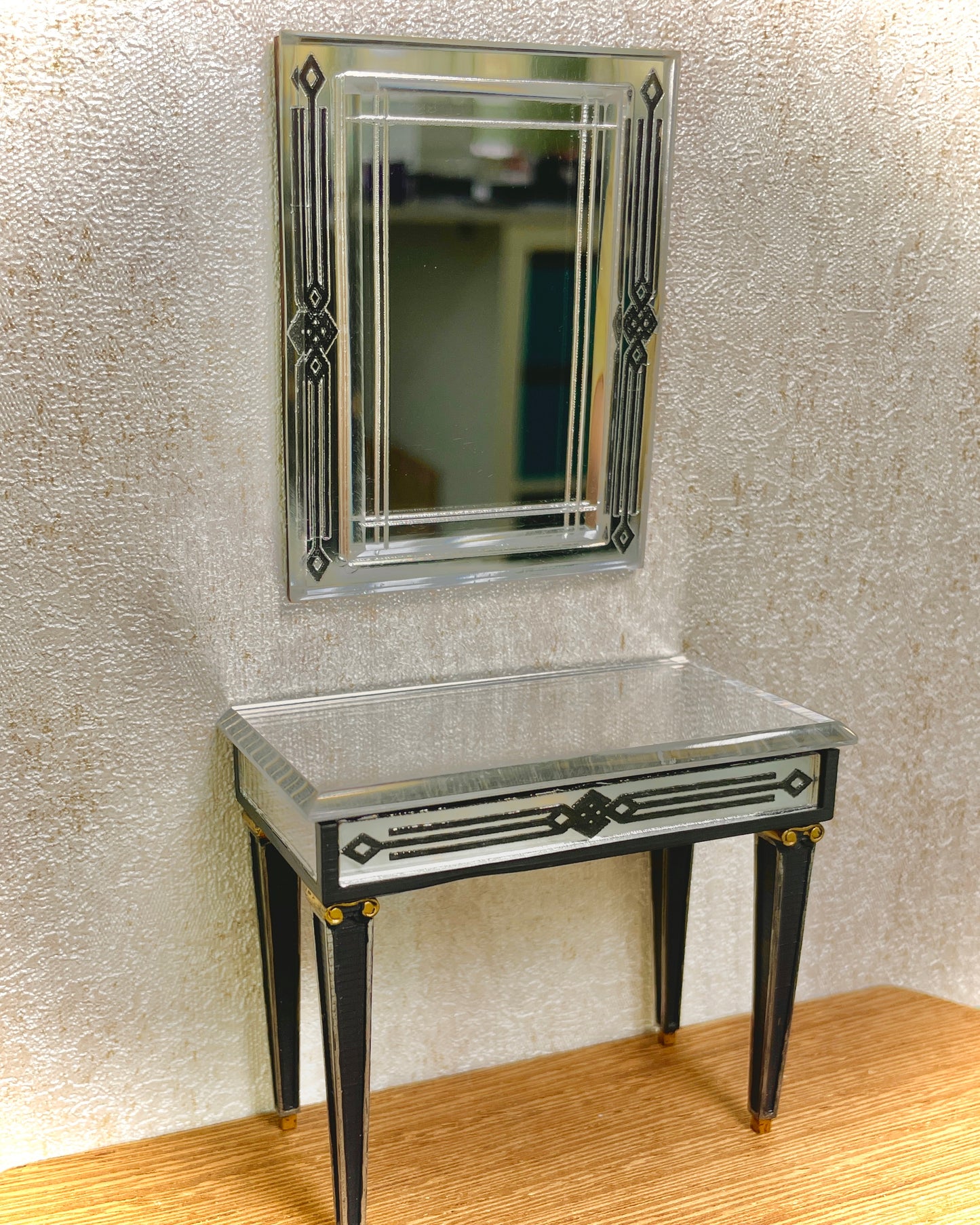 1:12 Dollhouse miniature modern engraved wall mirror