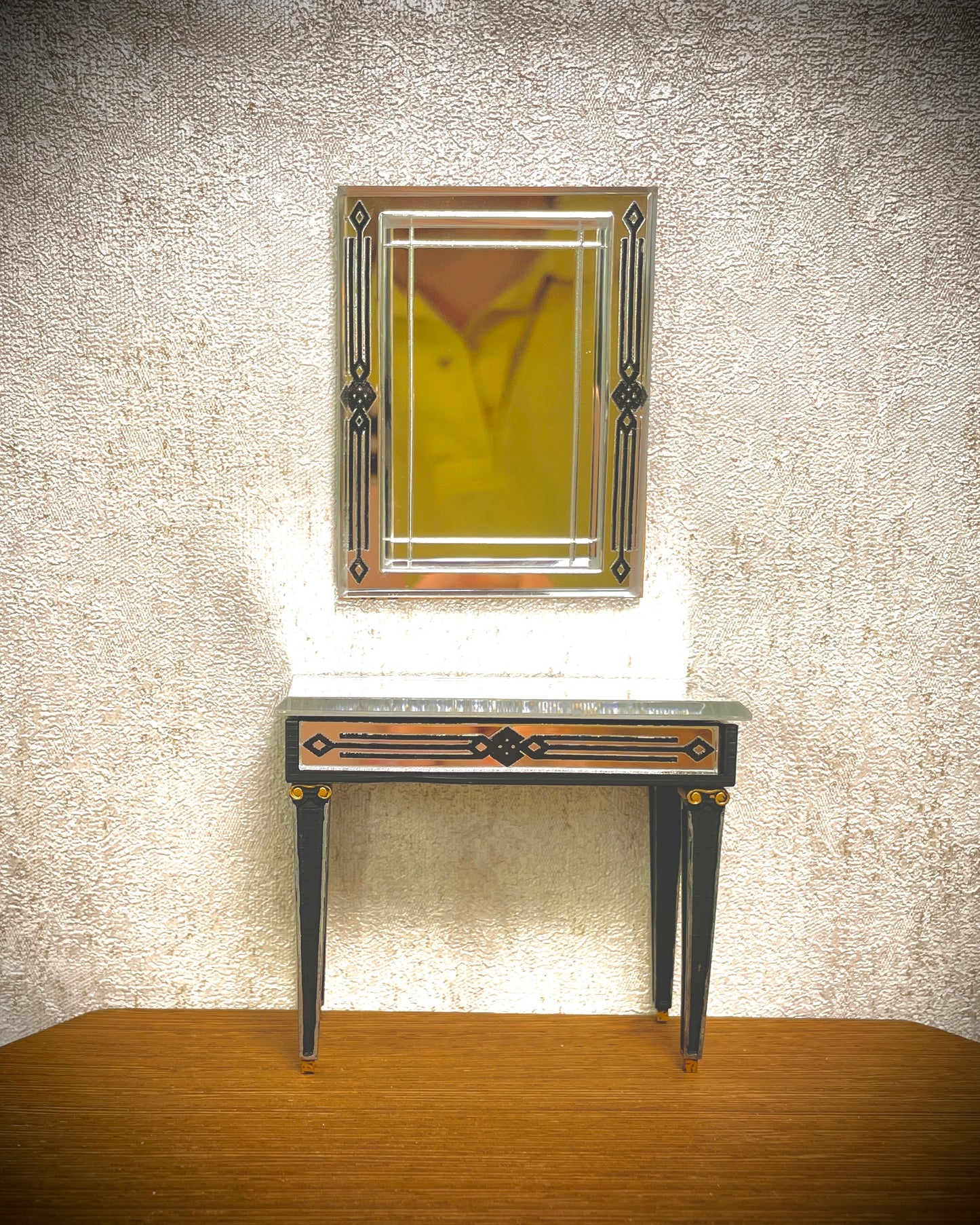 1:12 Dollhouse miniature modern engraved wall mirror