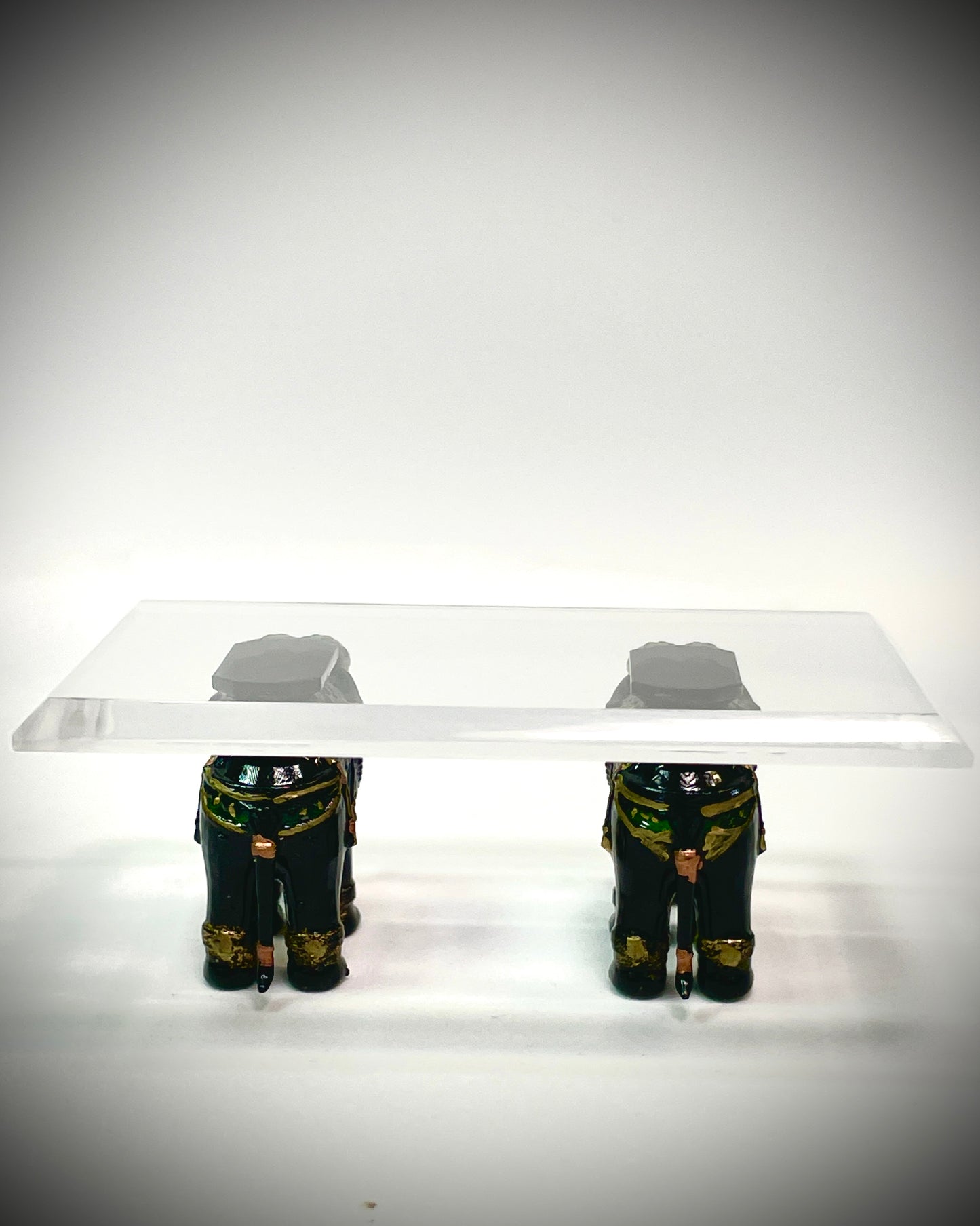 1:12 Dollhouse miniature double elephant coffee table black like porcelain glass effect top