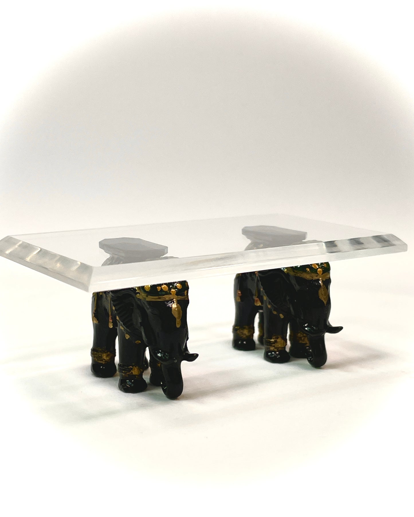 1:12 Dollhouse miniature double elephant coffee table black like porcelain glass effect top
