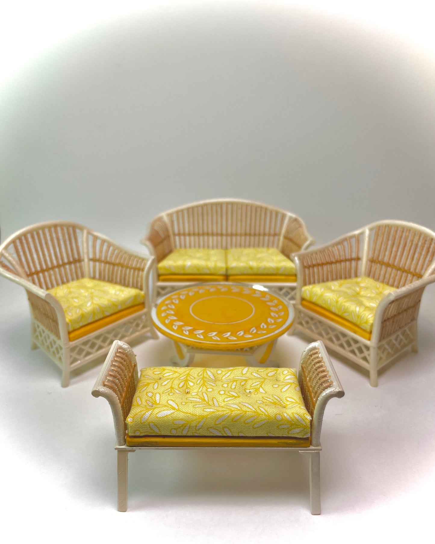 1:12 Dollhouse cane rattan pearl yellow leaves furniture