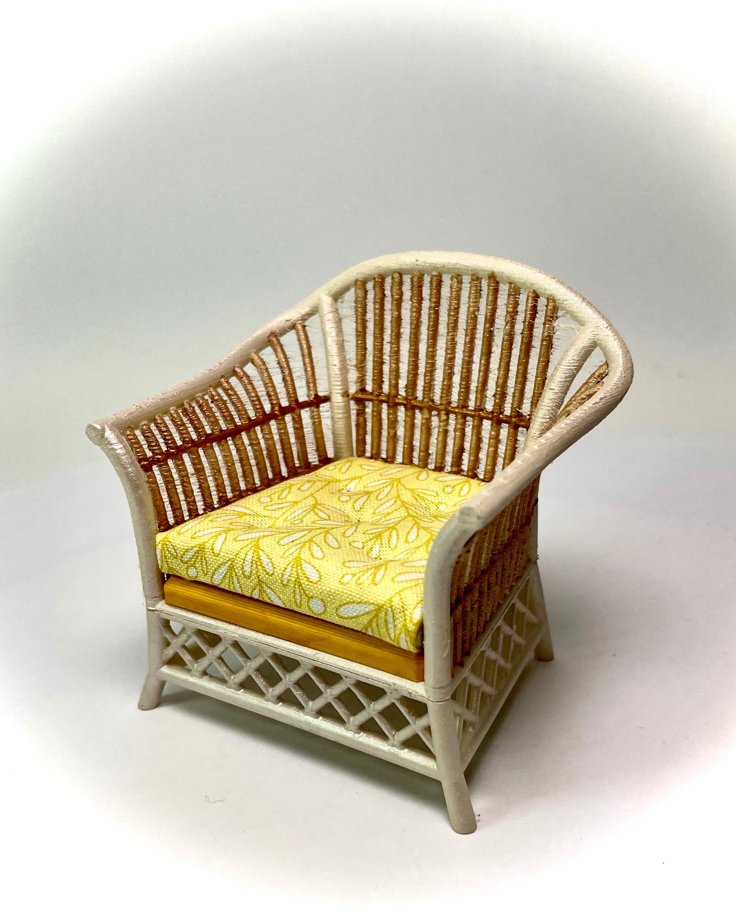 1:12 Dollhouse cane rattan pearl yellow leaves furniture