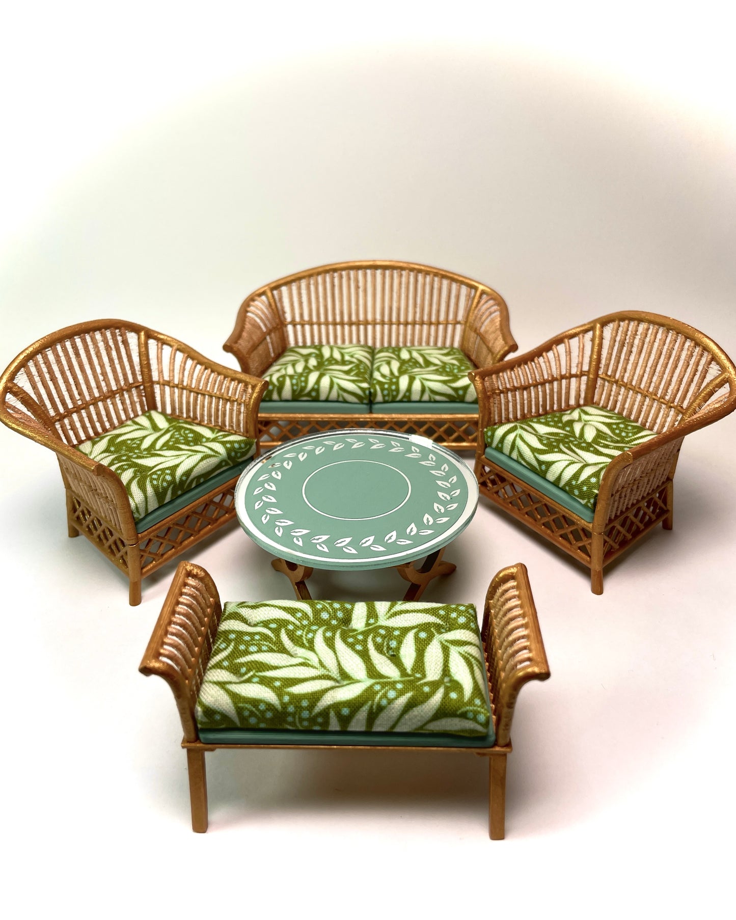 1:12 Dollhouse cane rattan tropical green furniture