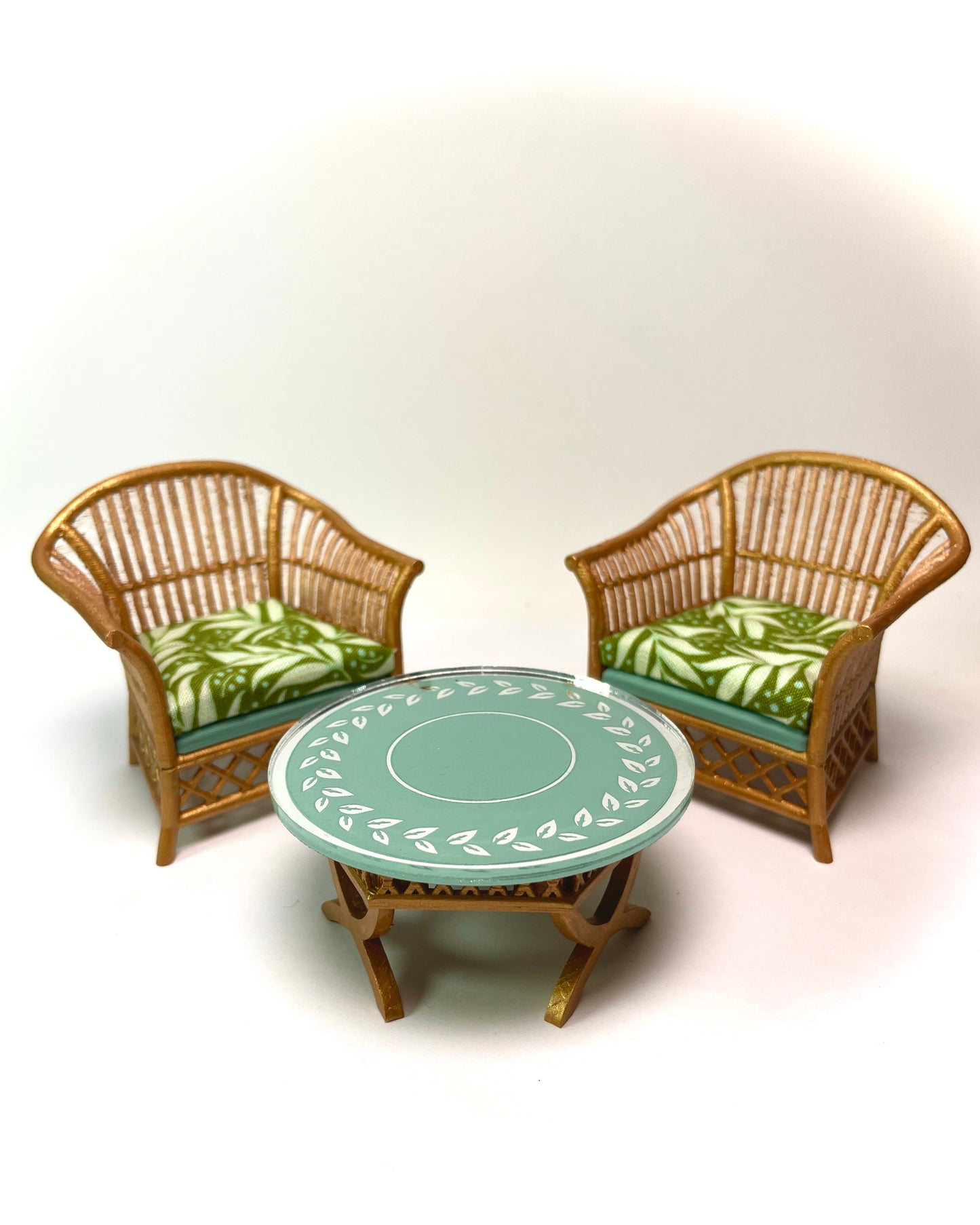 1:12 Dollhouse cane rattan tropical green furniture