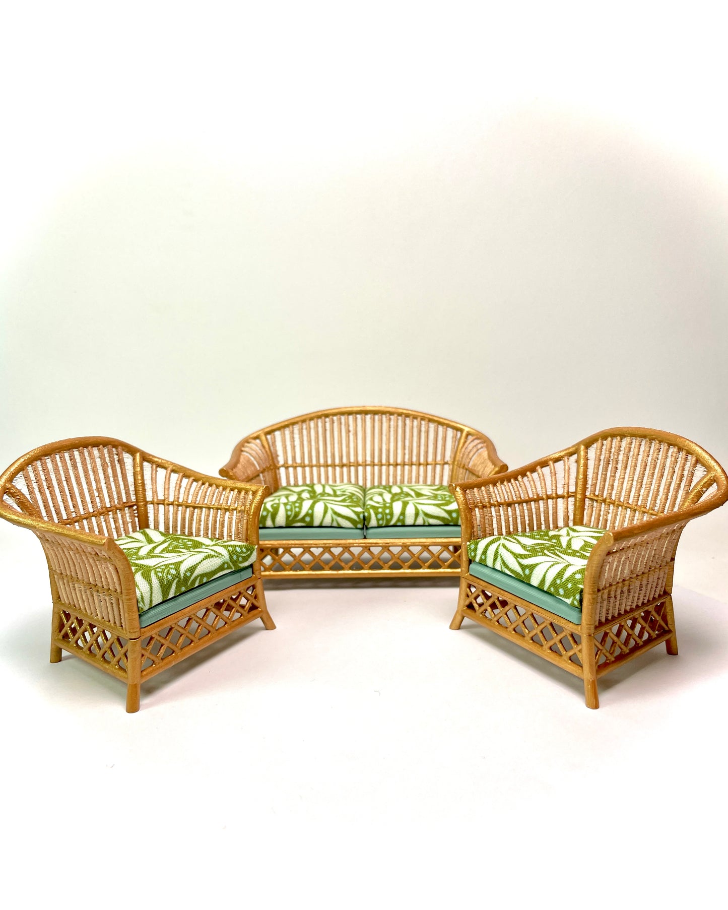1:12 Dollhouse cane rattan tropical green furniture