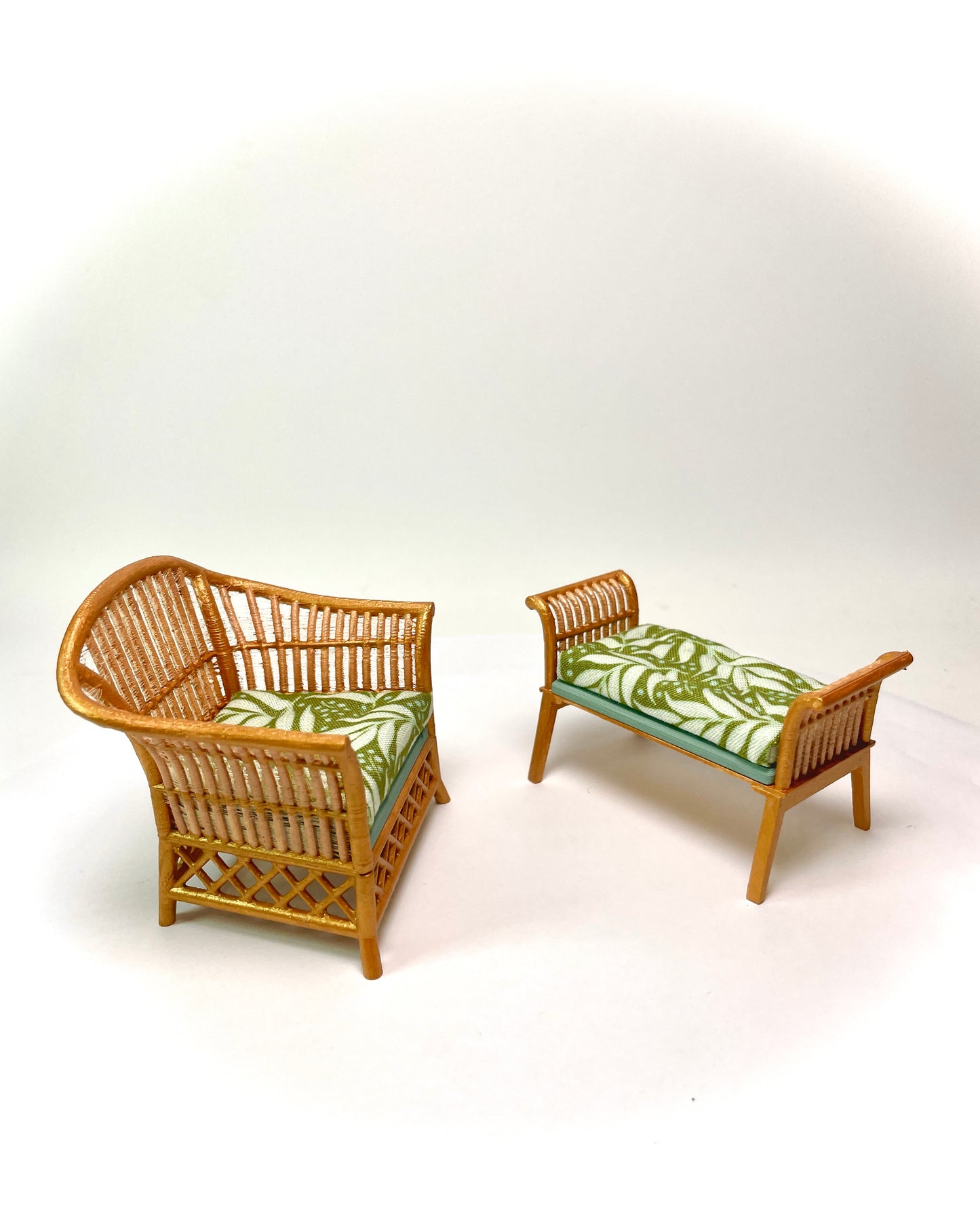 1:12 Dollhouse cane rattan tropical green furniture