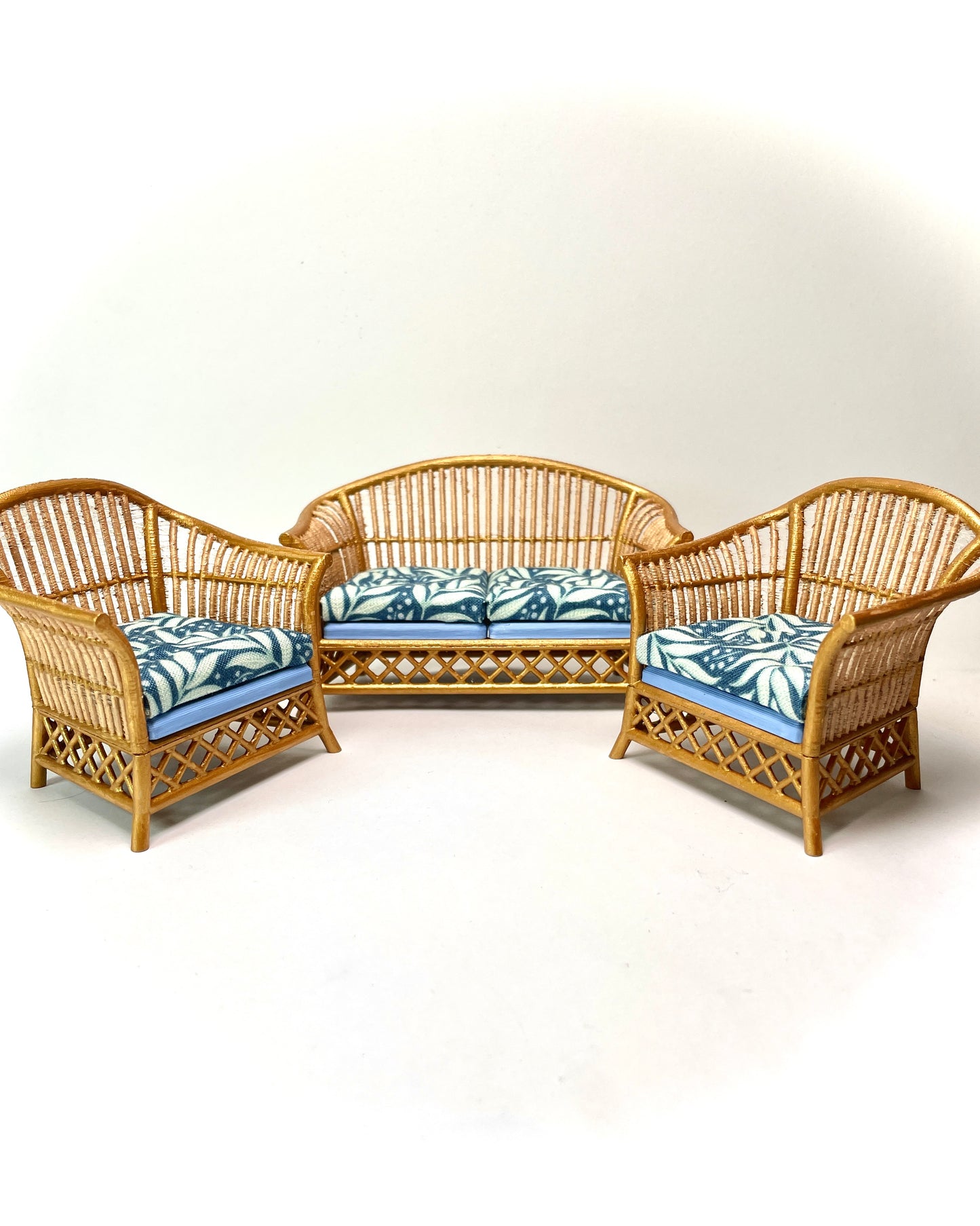1:12 Dollhouse cane rattan tropical blue furniture