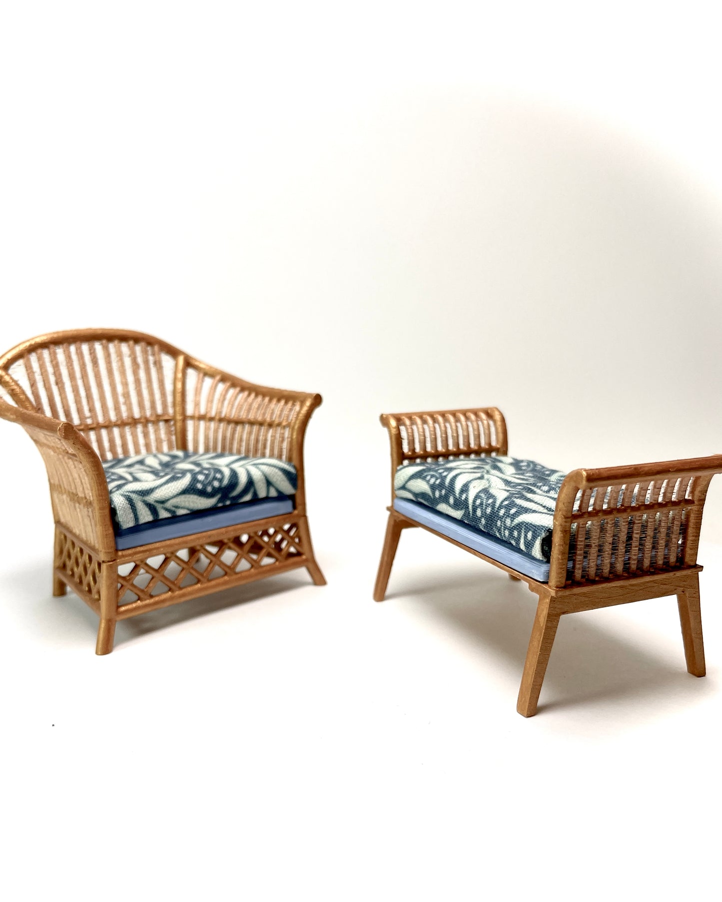 1:12 Dollhouse cane rattan tropical blue furniture