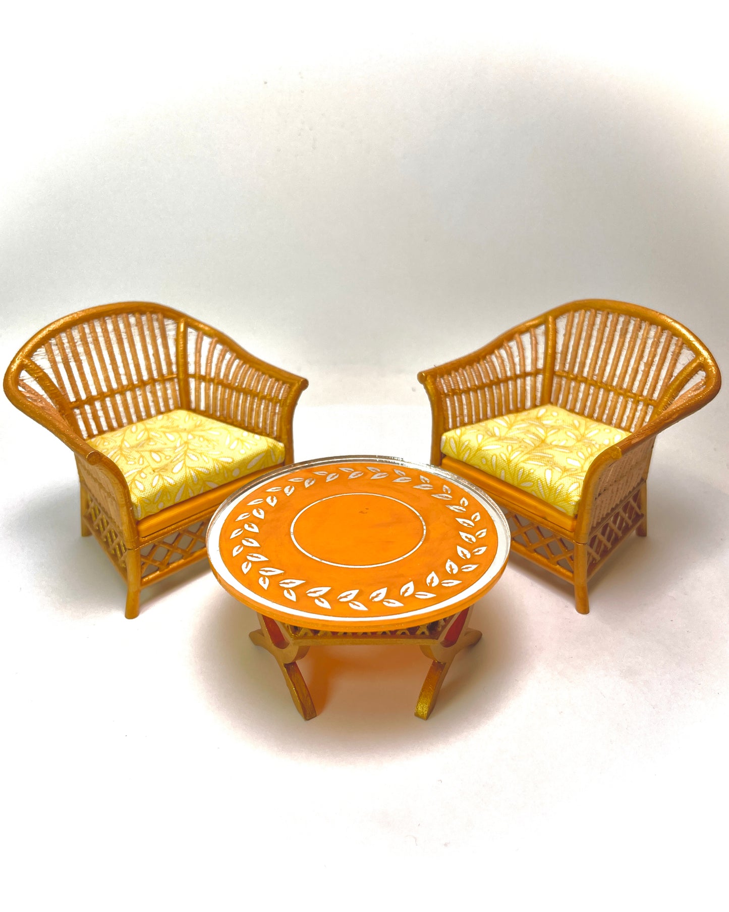 1:12 Dollhouse cane rattan yellow leaves furniture