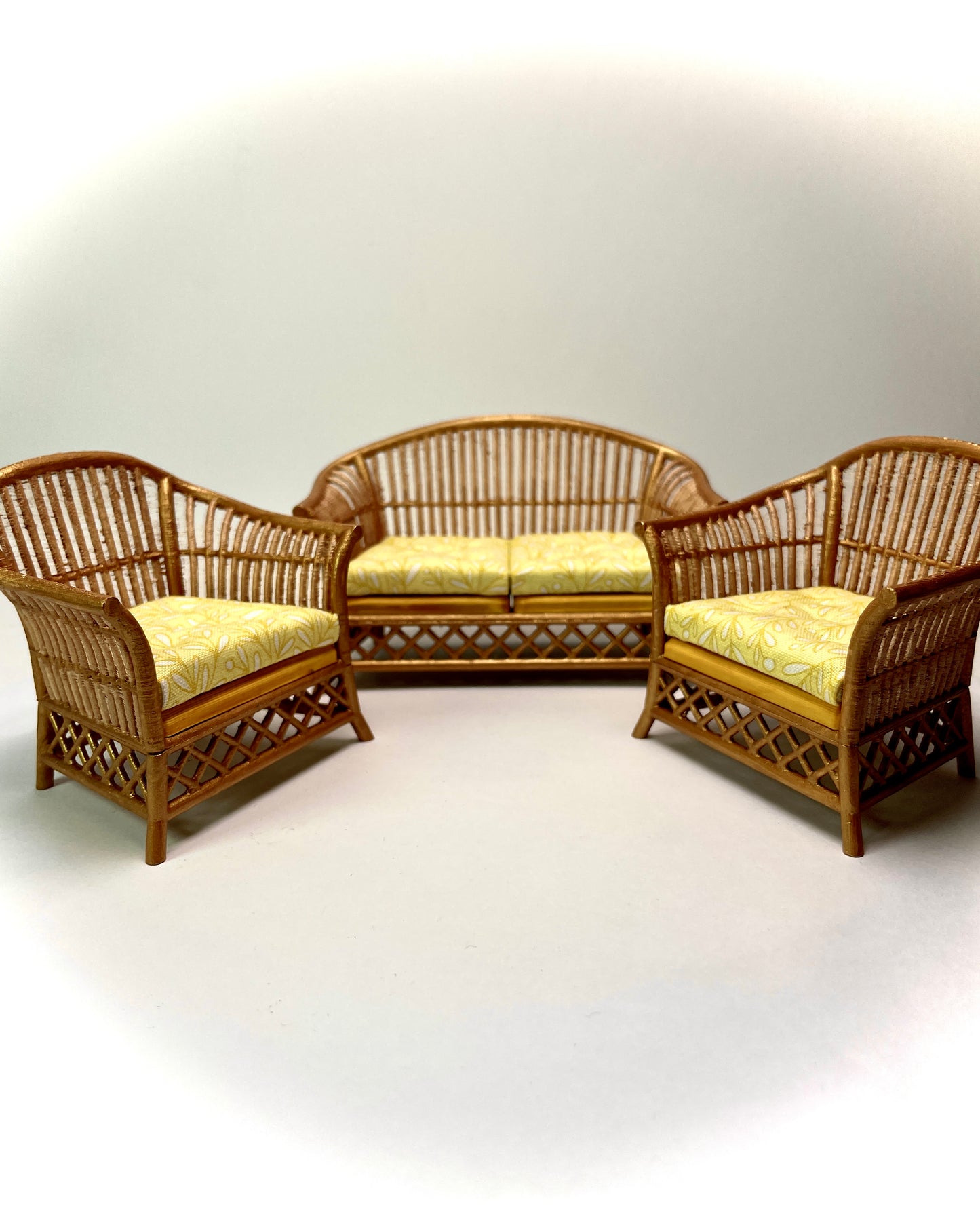 1:12 Dollhouse cane rattan yellow leaves furniture