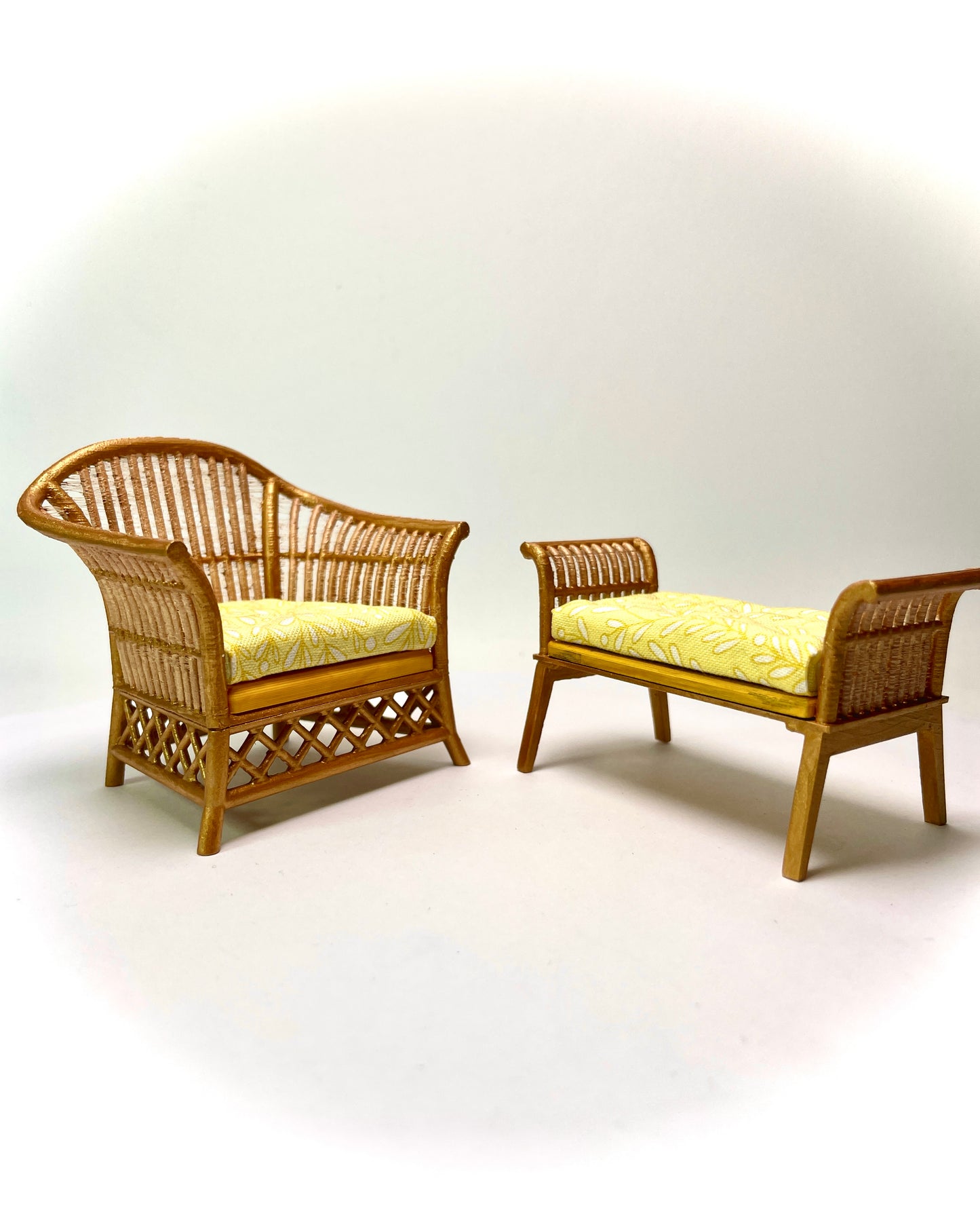 1:12 Dollhouse cane rattan yellow leaves furniture