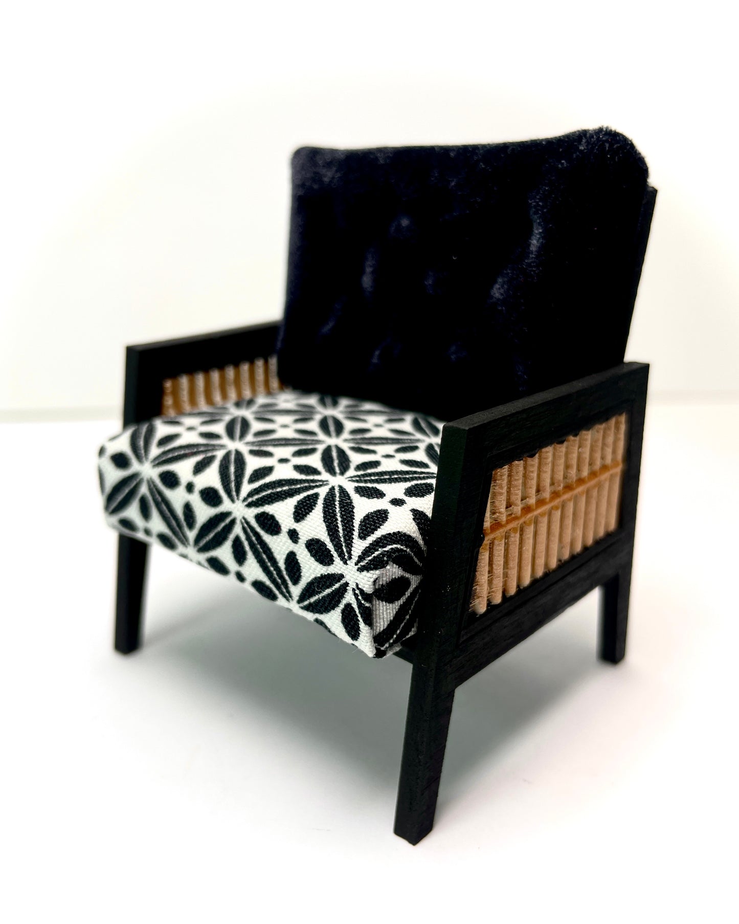 1:12 Dollhouse wooden Art Deco rattan geometric black & white furniture