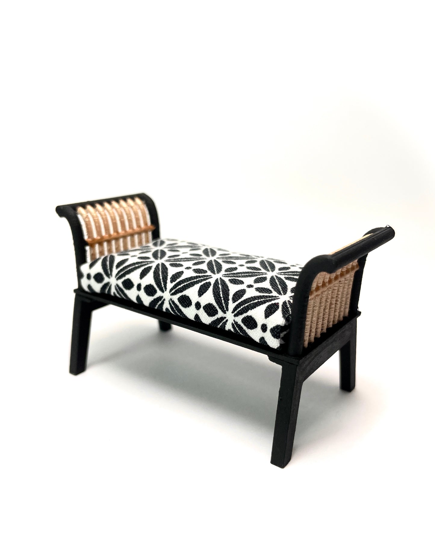 1:12 Dollhouse wooden Art Deco rattan geometric black & white furniture