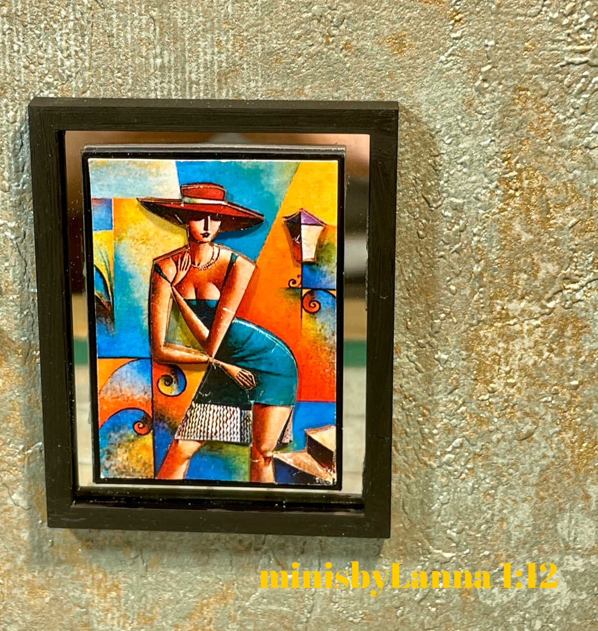 1:12 Dollhouse miniature 3D layered French-art woman's picture on a mirrored frame