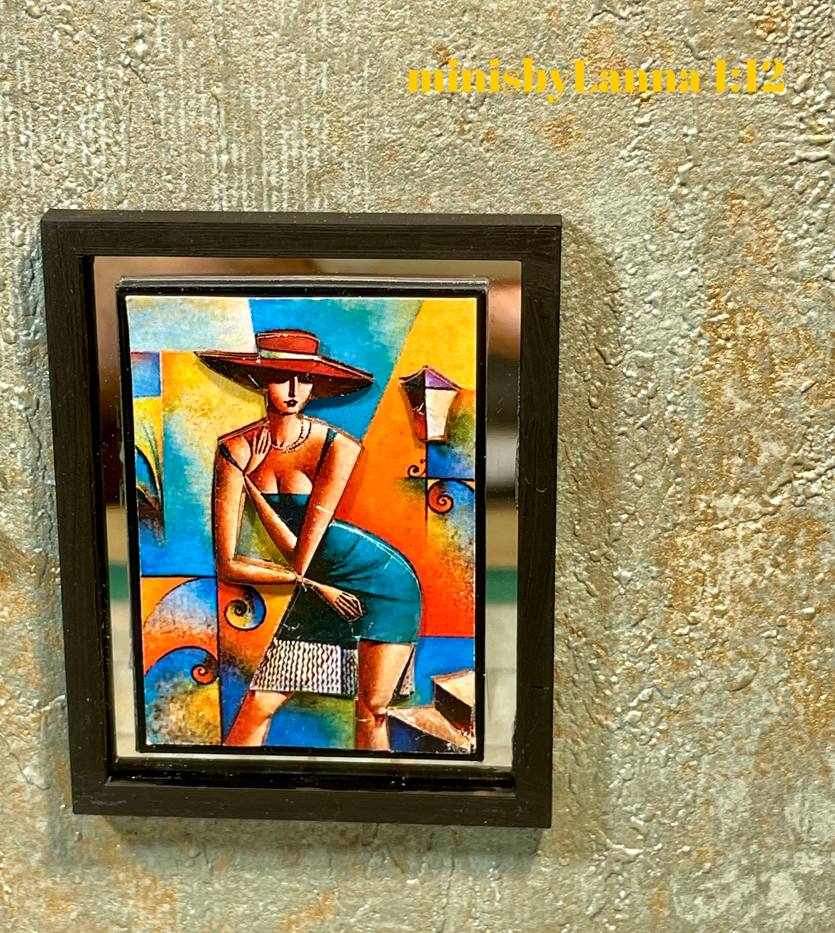 1:12 Dollhouse miniature 3D layered French-art woman's picture on a mirrored frame