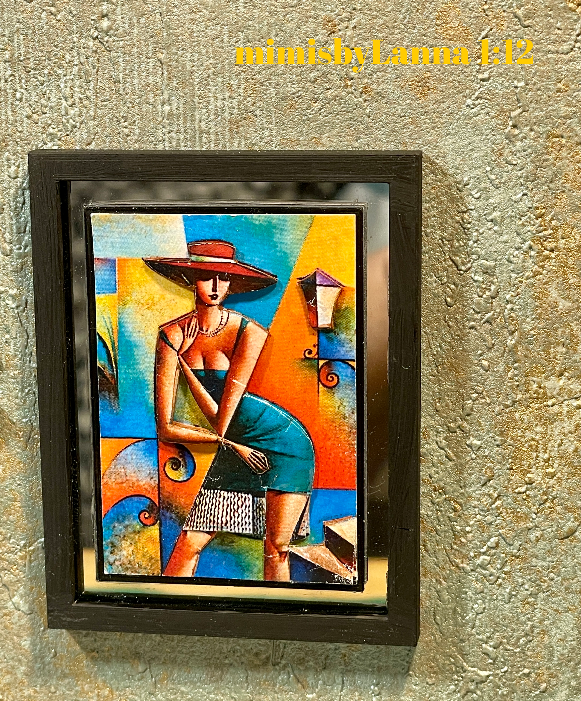 1:12 Dollhouse miniature 3D layered French-art woman's picture on a mirrored frame