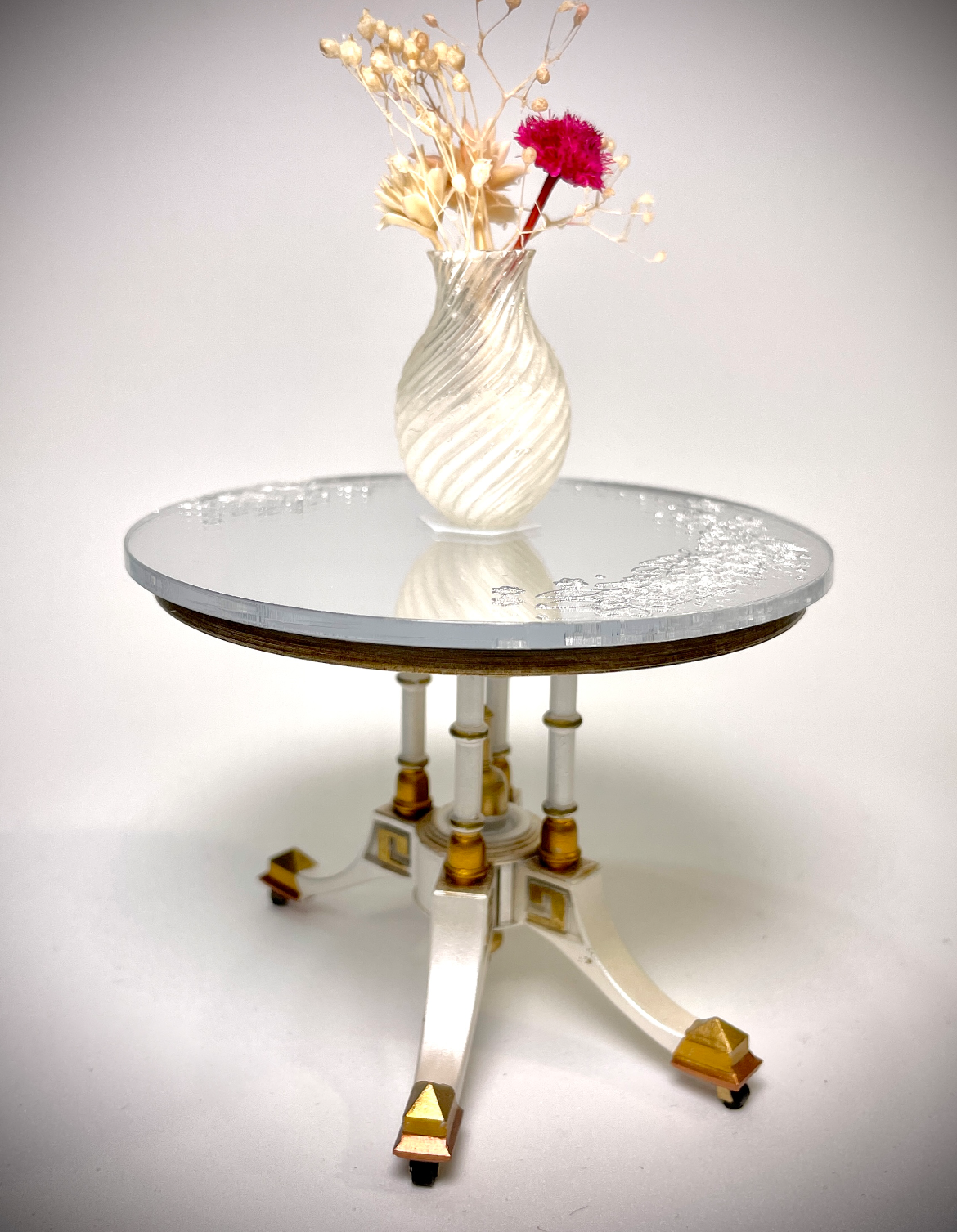 1:12 Dollhouse miniature Victorian side table engraved mirror top