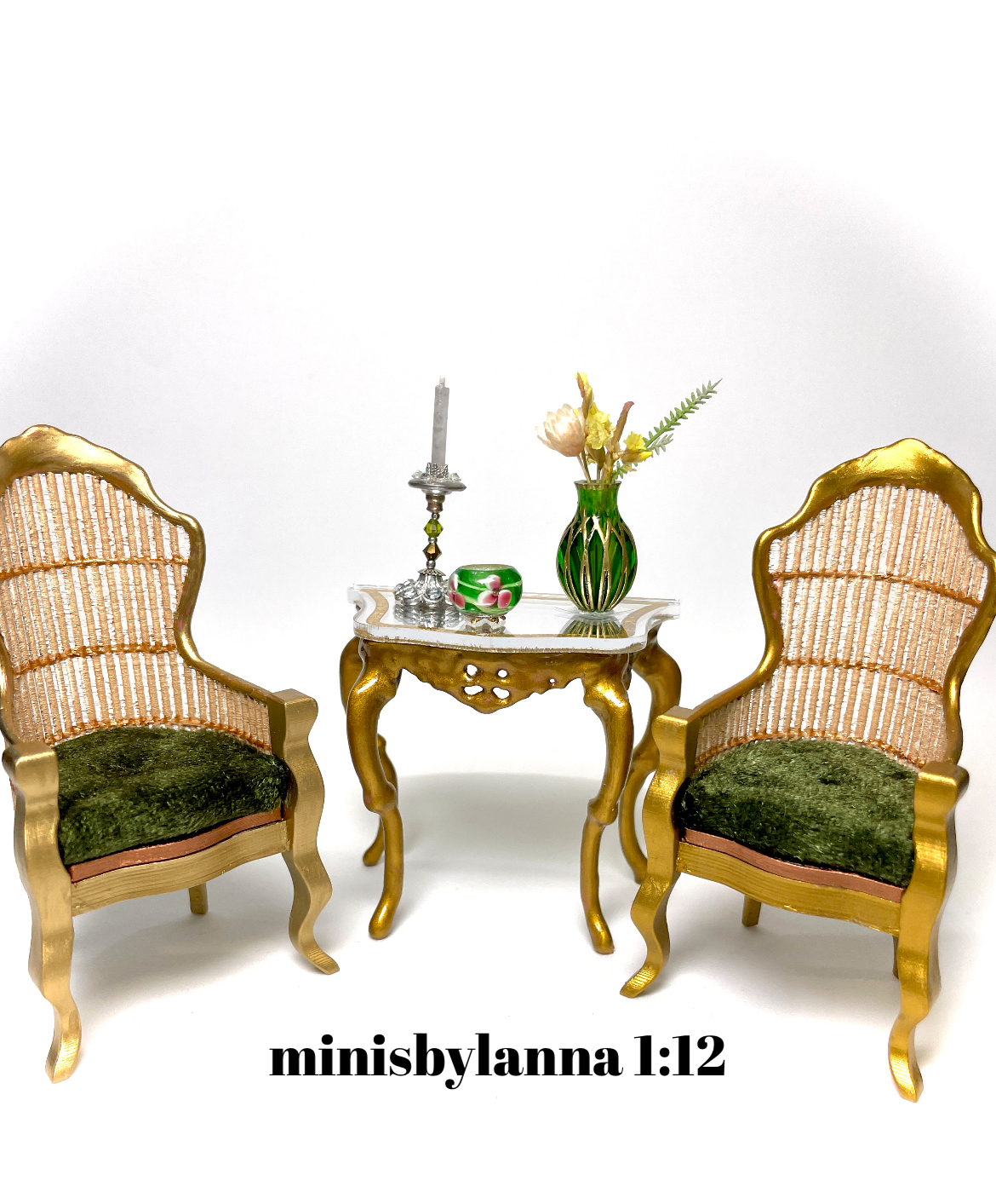 1:12 Dollhouse miniature Victorian rattan golden chairs