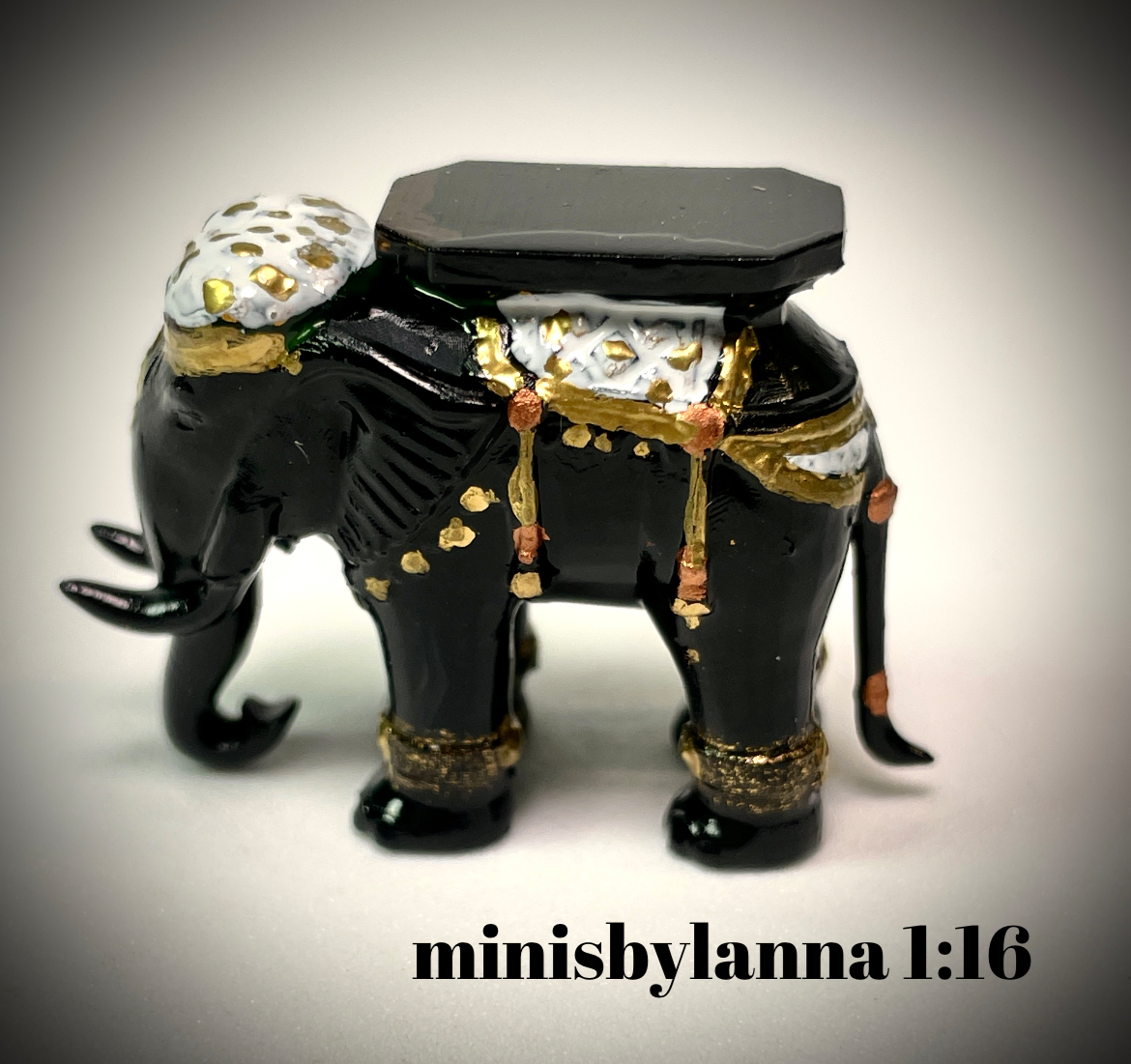 1:12 Dollhouse miniature black elephant side table like porcelain glass effect top