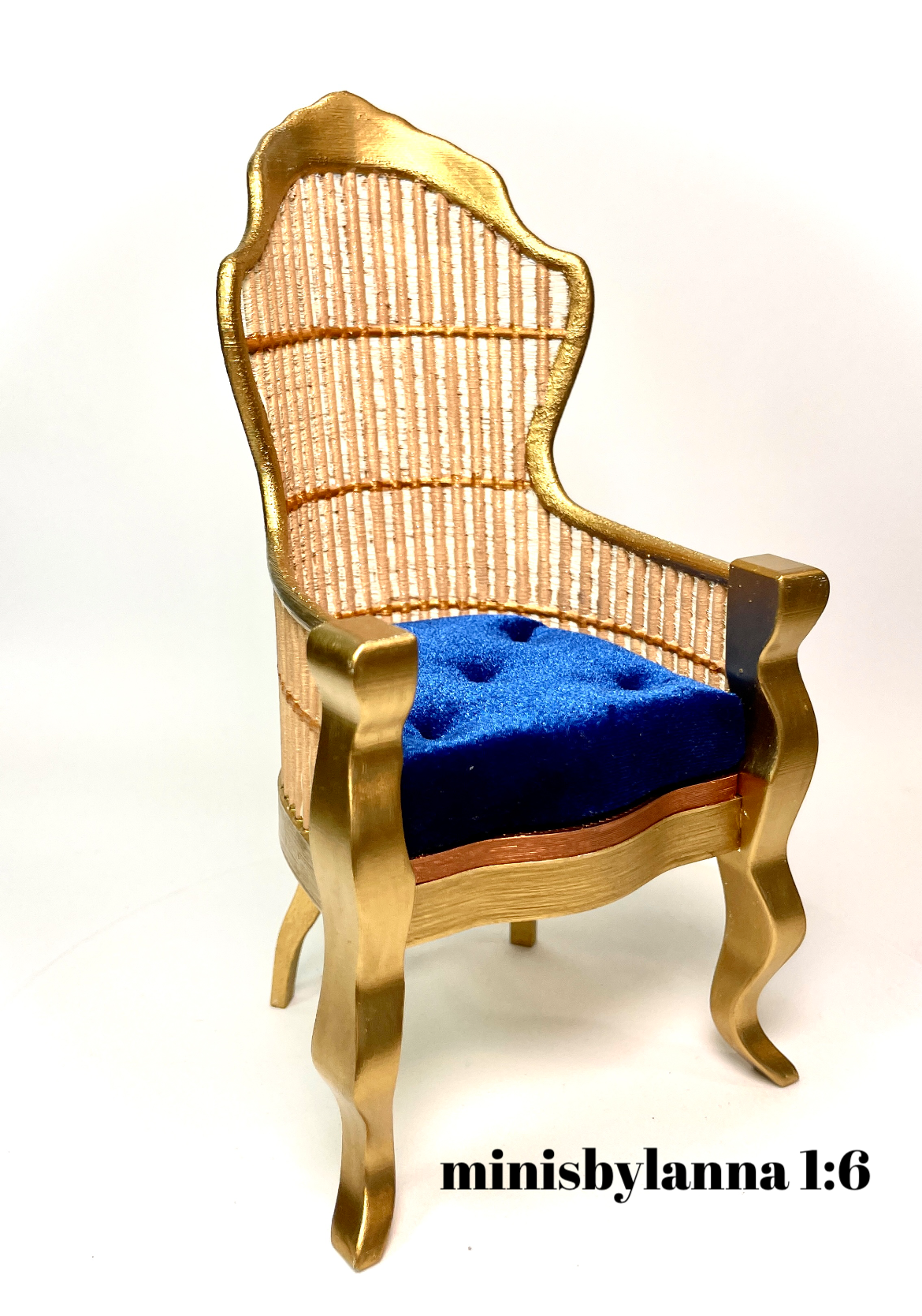 1:6 Dollhouse miniature Victorian rattan velvet Royal blue chair