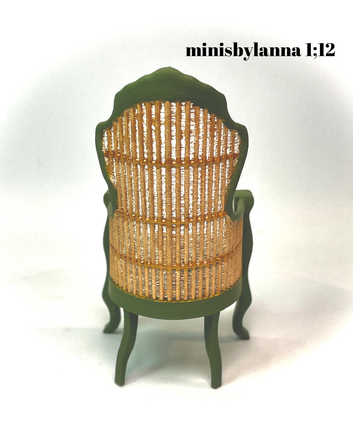 1:12 Dollhouse miniature Victorian rattan dark green chair and tapestry fabric green cushion
