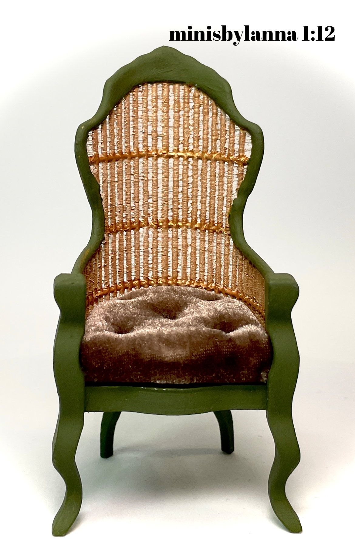 1:12 Dollhouse miniature Victorian rattan dark green chair and brown velvet cushion