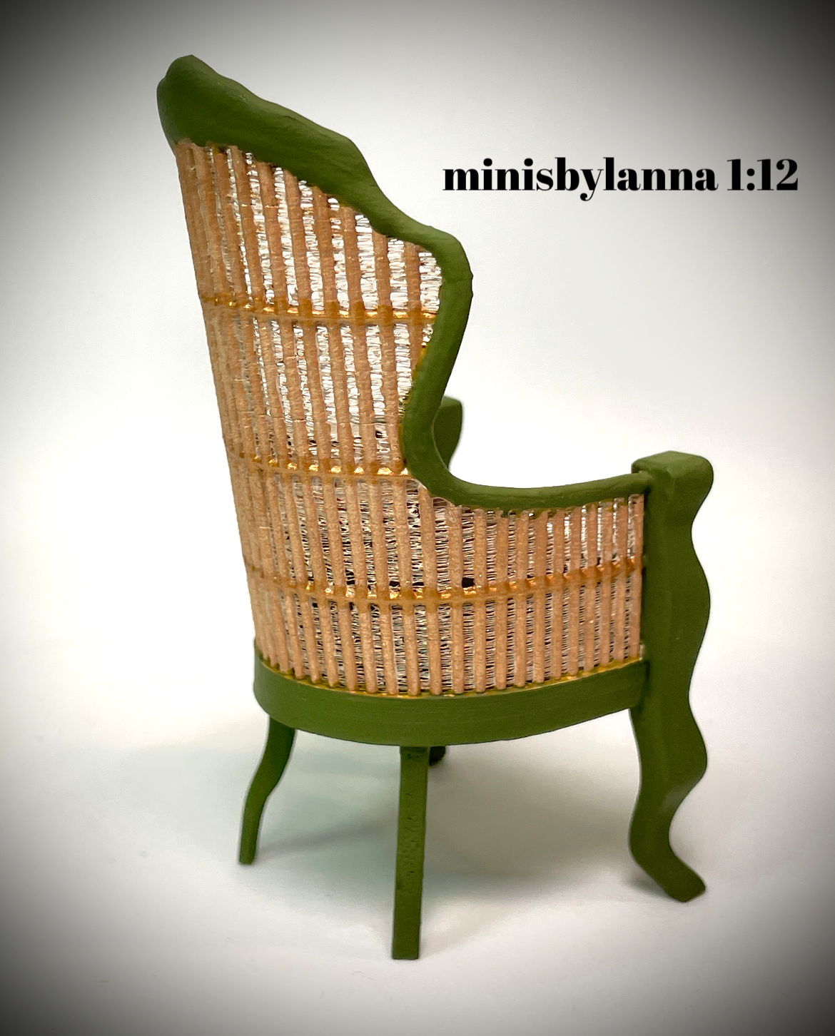 1:12 Dollhouse miniature Victorian rattan dark green chair and brown velvet cushion