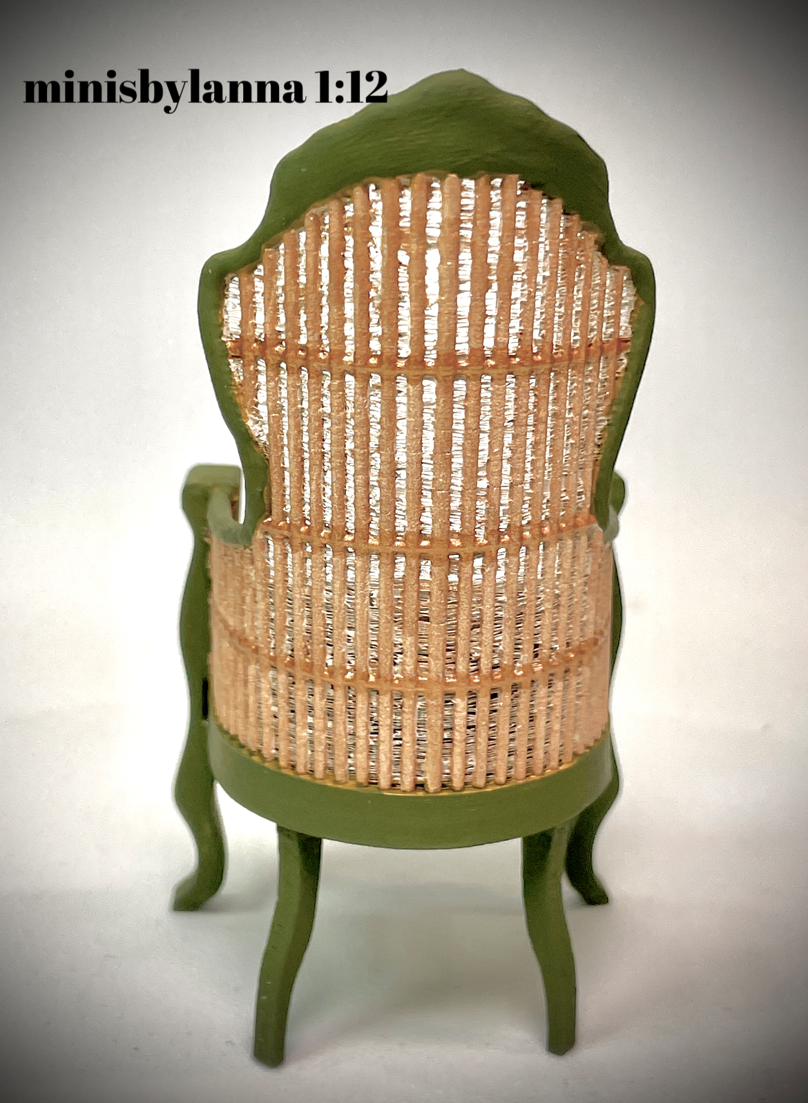 1:12 Dollhouse miniature Victorian rattan dark green chair and brown velvet cushion