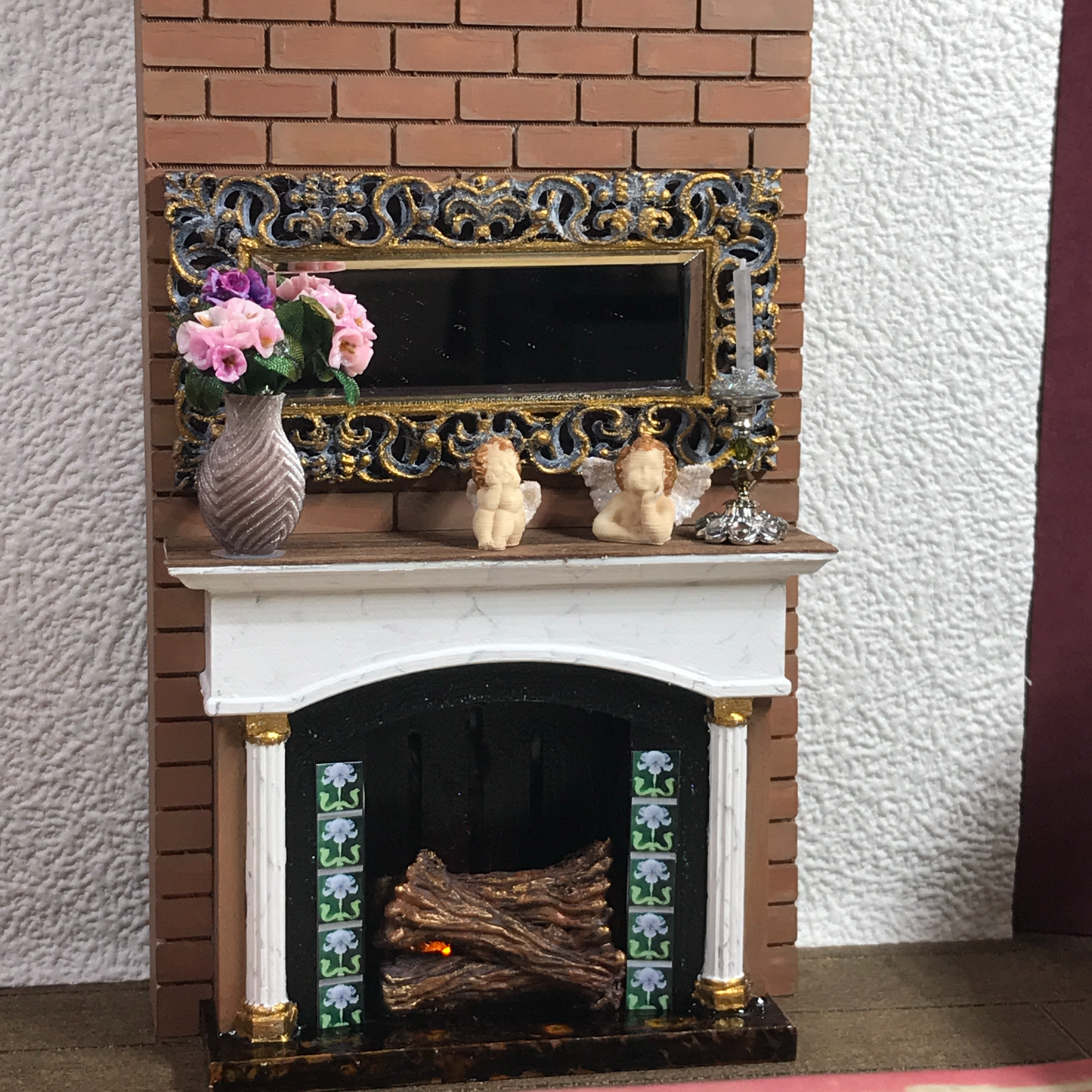 1:12 Dollhouse miniature beveled wall mirror on a classic frame