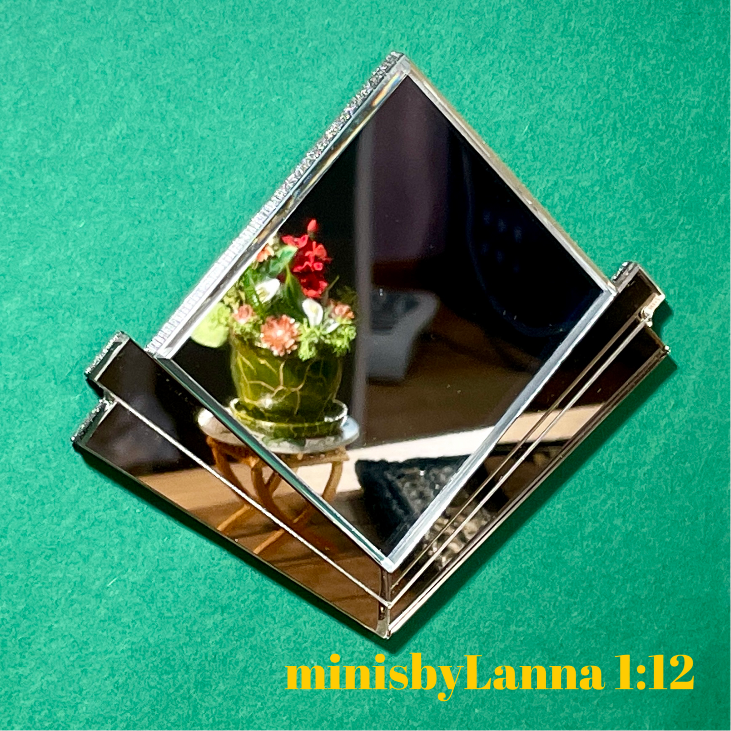 1:12 Dollhouse miniature Art Deco silver/bronze large beveled wall mirror