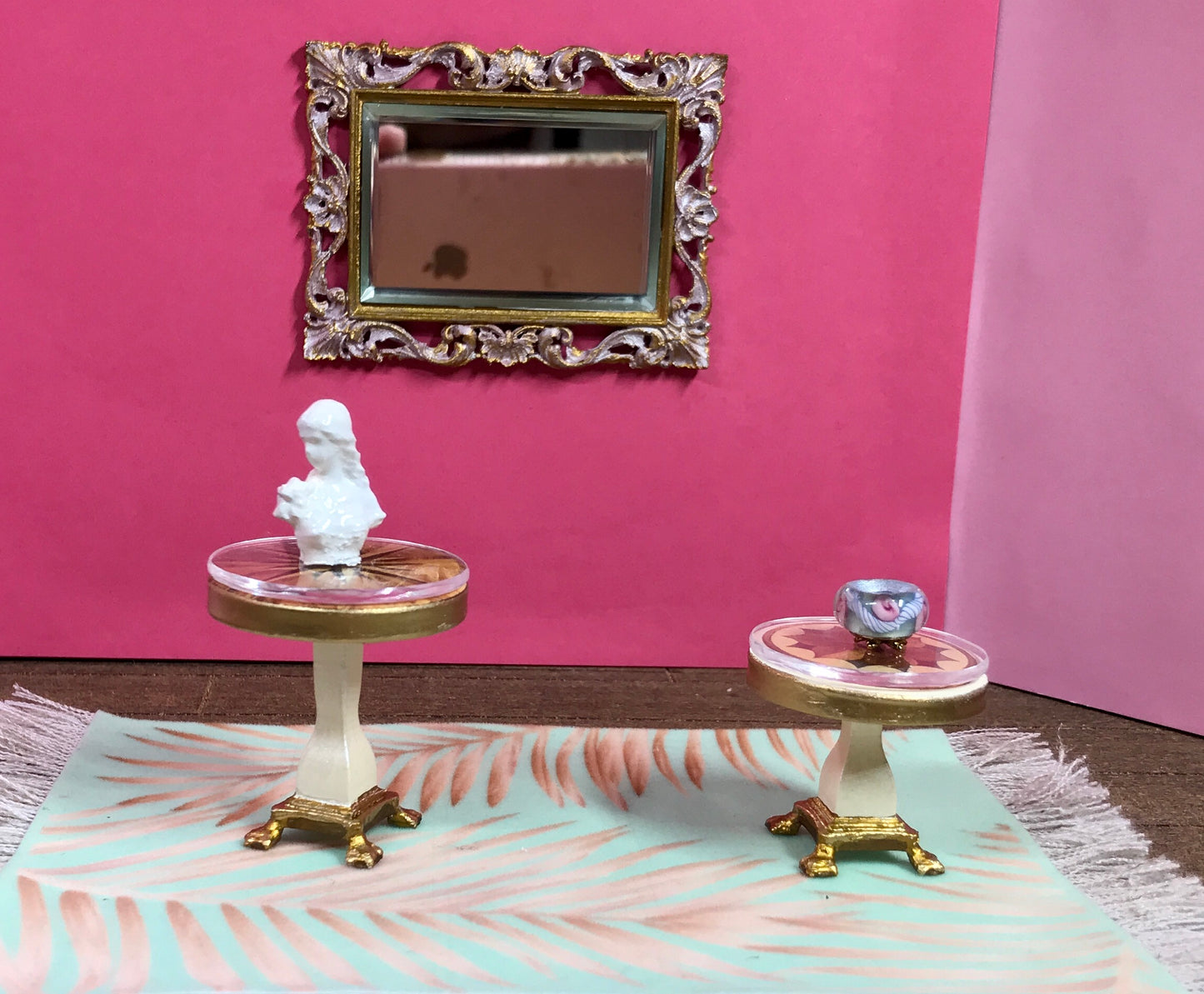 1:16 Dollhouse miniature classic decoupaged side table pair set - Lundby scale