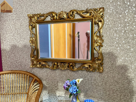 1:6 Dollhouse real beveled glass wall mirror on a classic gilded frame