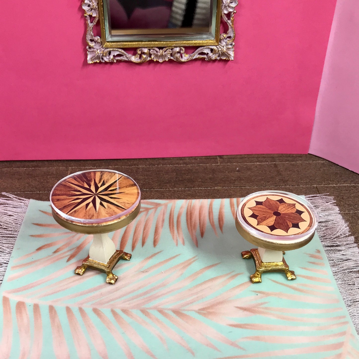 1:16 Dollhouse miniature classic decoupaged side table pair set - Lundby scale