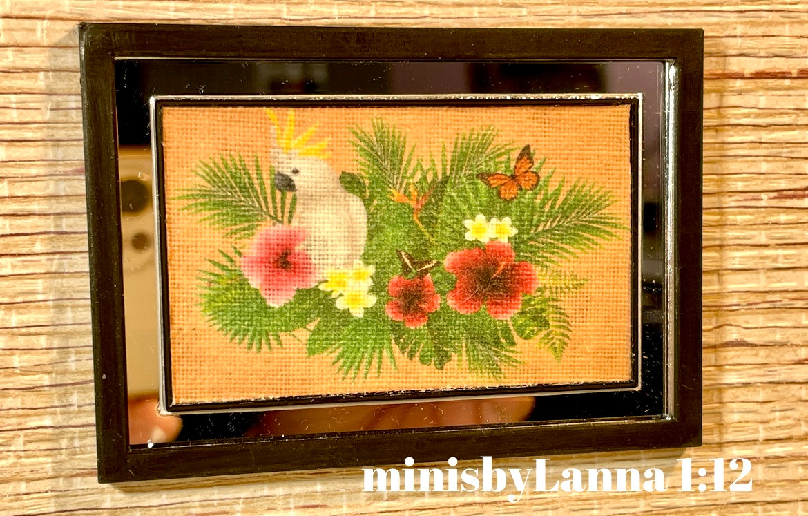 1:12 Dollhouse miniature Brazilian's bird picture canvas on a mirrored frame